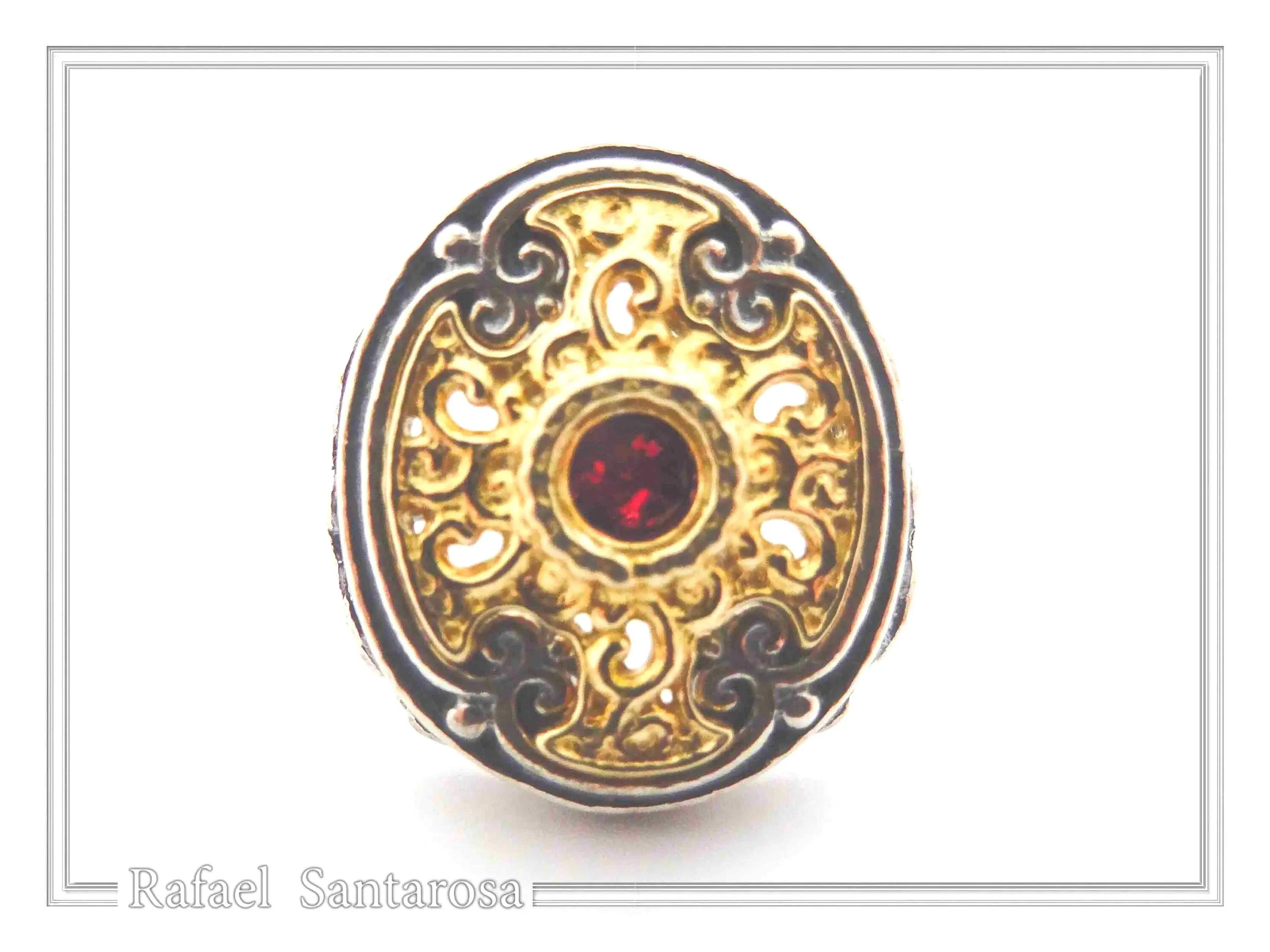 Byzantine Natural Garnet Ring for Her: Oxidized and 18K Gold filled Sterling Silver — additional product image 4 from Rafael Santarosa Fine Jewelry