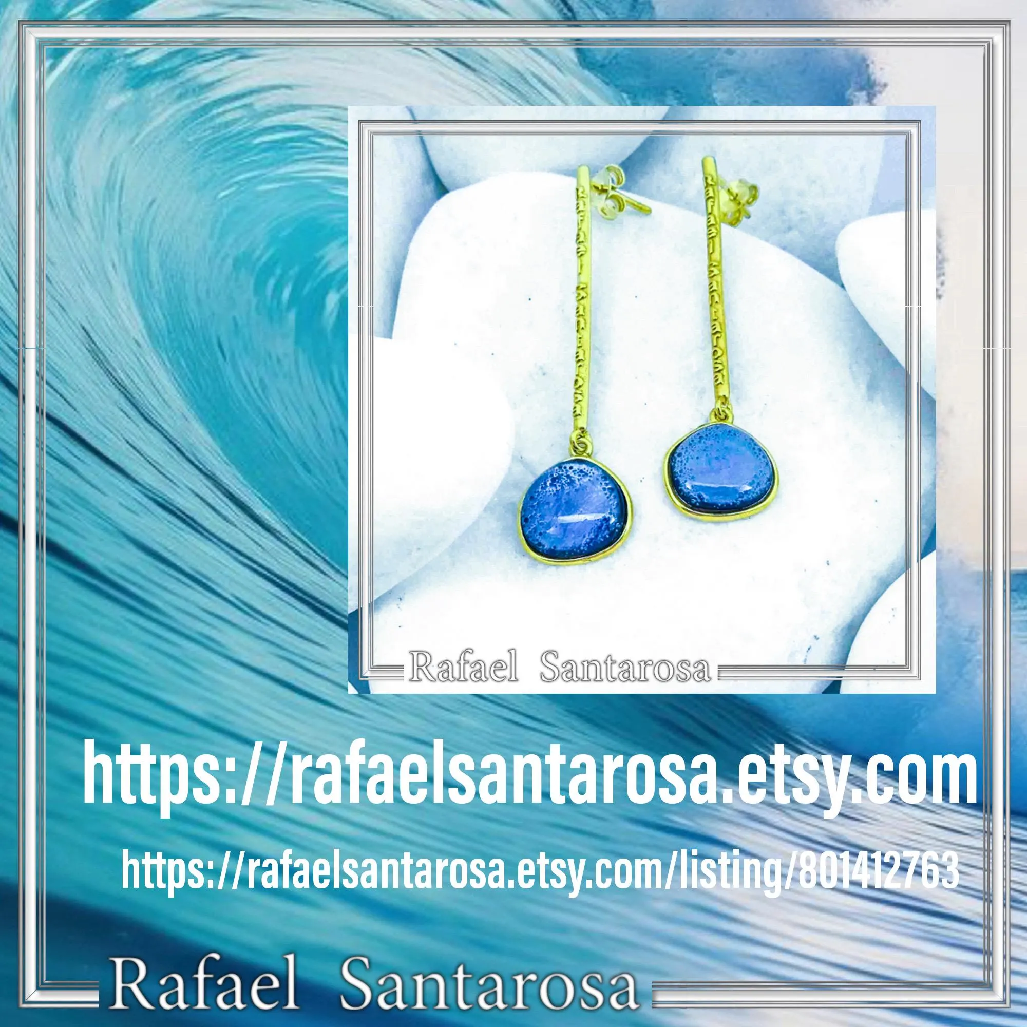 Sea Rock Drop Earrings: Sea Blue Enamel on Gold-Filled Sterling Silver — additional product image 10 from Rafael Santarosa Fine Jewelry