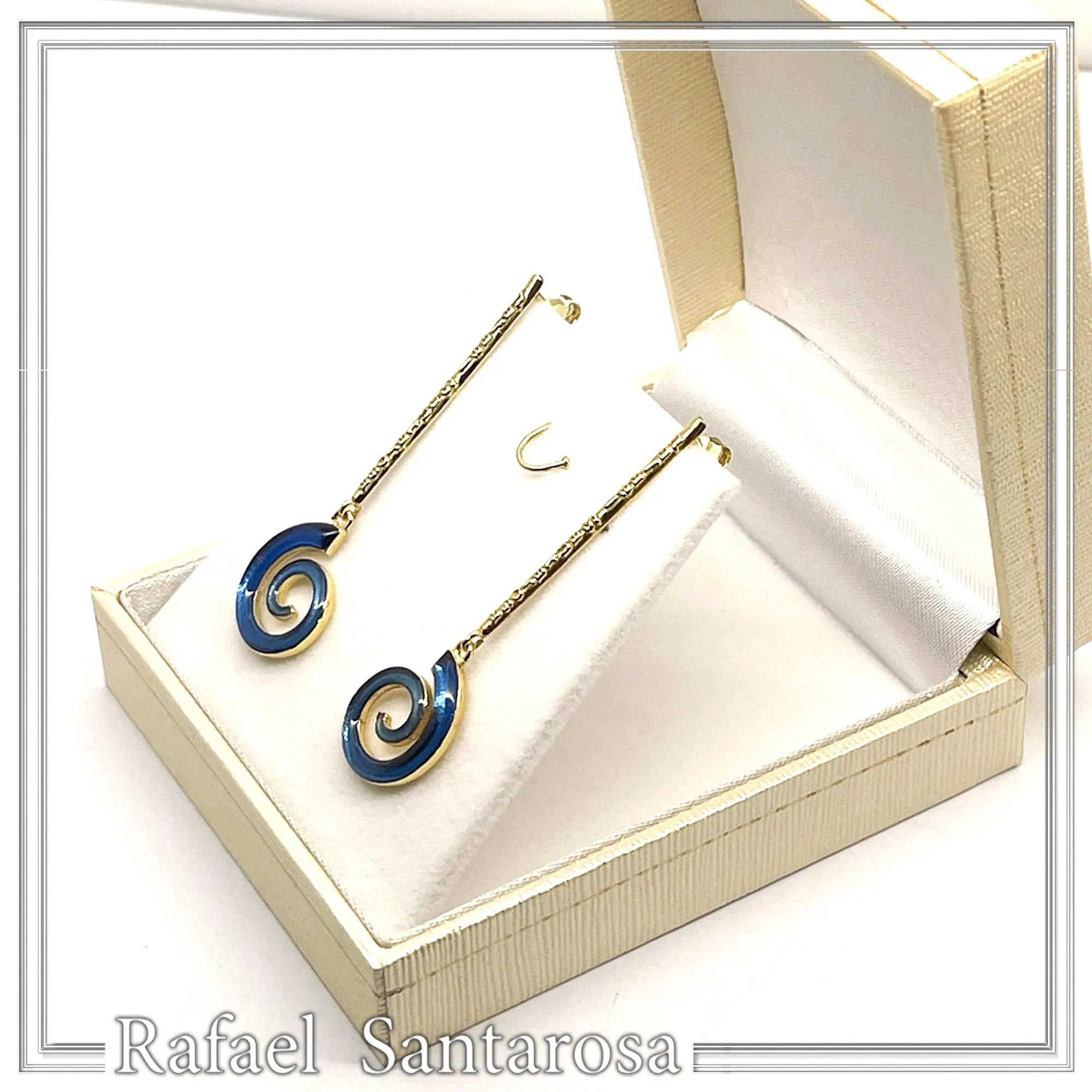 Blue Enamel Boho Spiral Symbol of Galaxy Drop Earrings: Sterling Silver Gold-Filled dangle Earrings — additional product image 10 from Rafael Santarosa Fine Jewelry