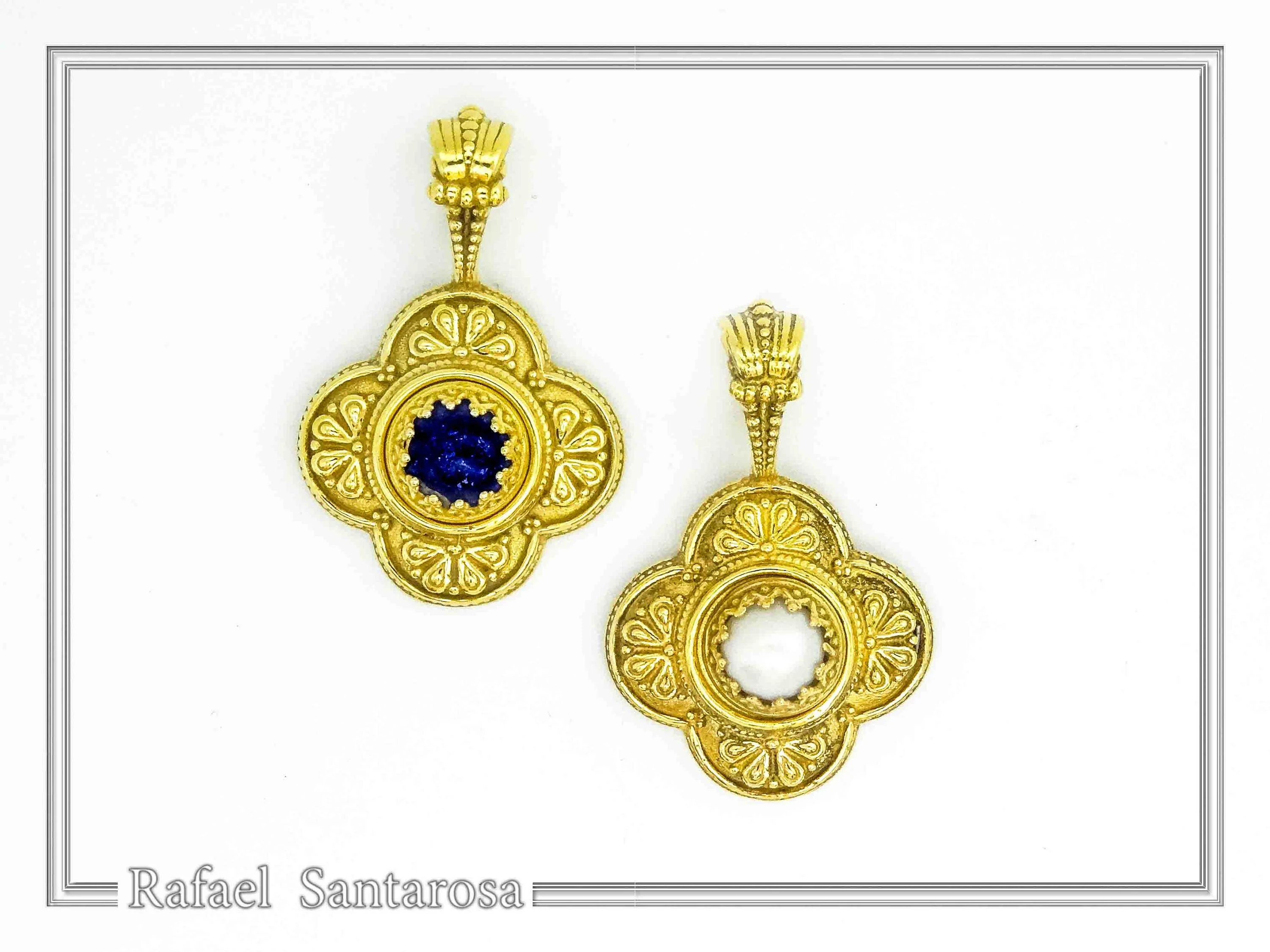 Natural Lapis Lazuli Byzantine Filigree Cross Pendant: 18K Gold-Filled Sterling Silver — additional product image 6 from Rafael Santarosa Fine Jewelry