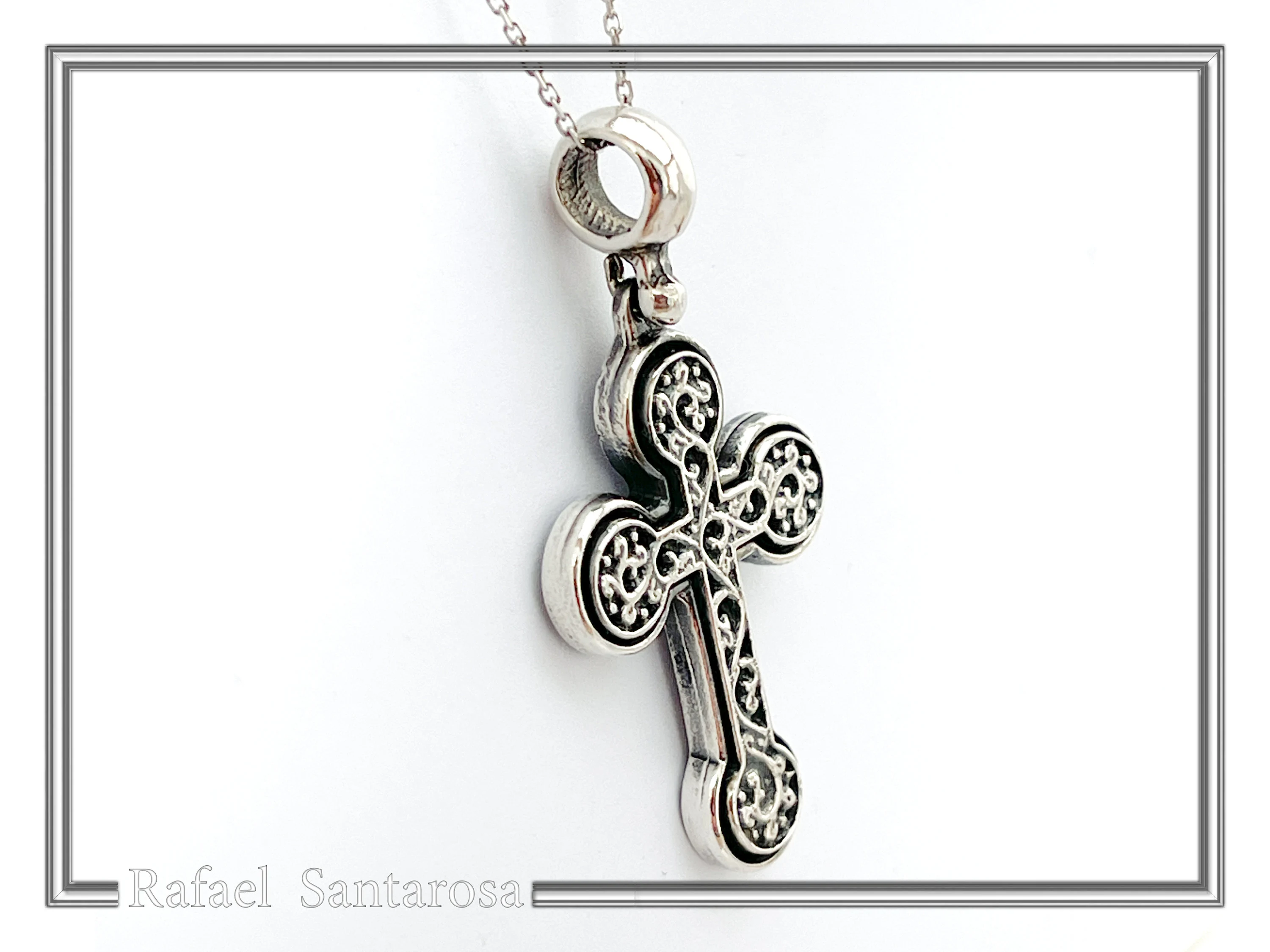 Men's Byzantine Oxidized Sterling Silver Cross Necklace: Christian Pendant For Him — additional product image 4 from Rafael Santarosa Fine Jewelry