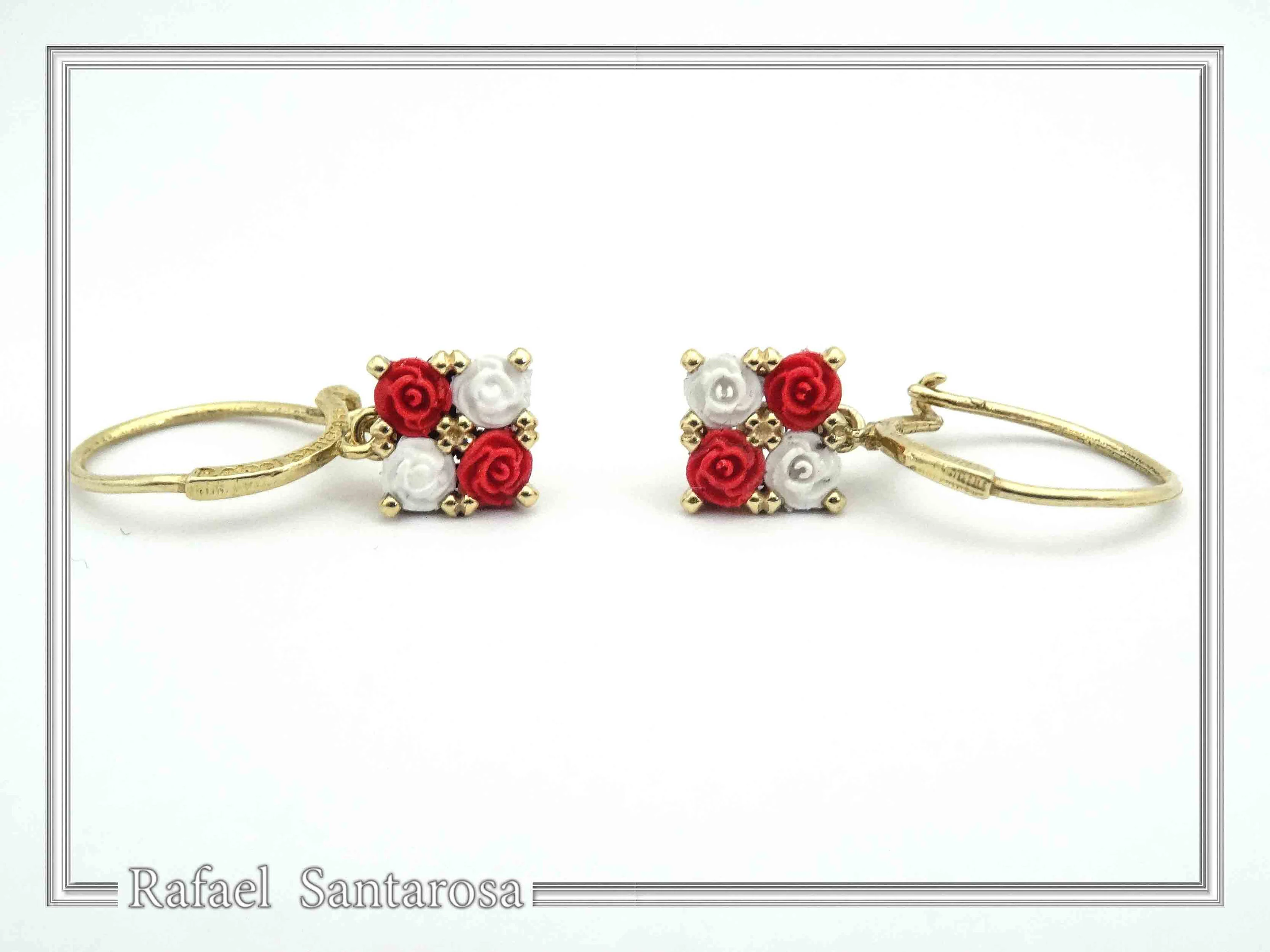 Red & White Roses Rose Flowers Shaped Alabaster Gems Drop Earrings: Sterling Silver 18K Gold-Filled — additional product image 4 from Rafael Santarosa Fine Jewelry