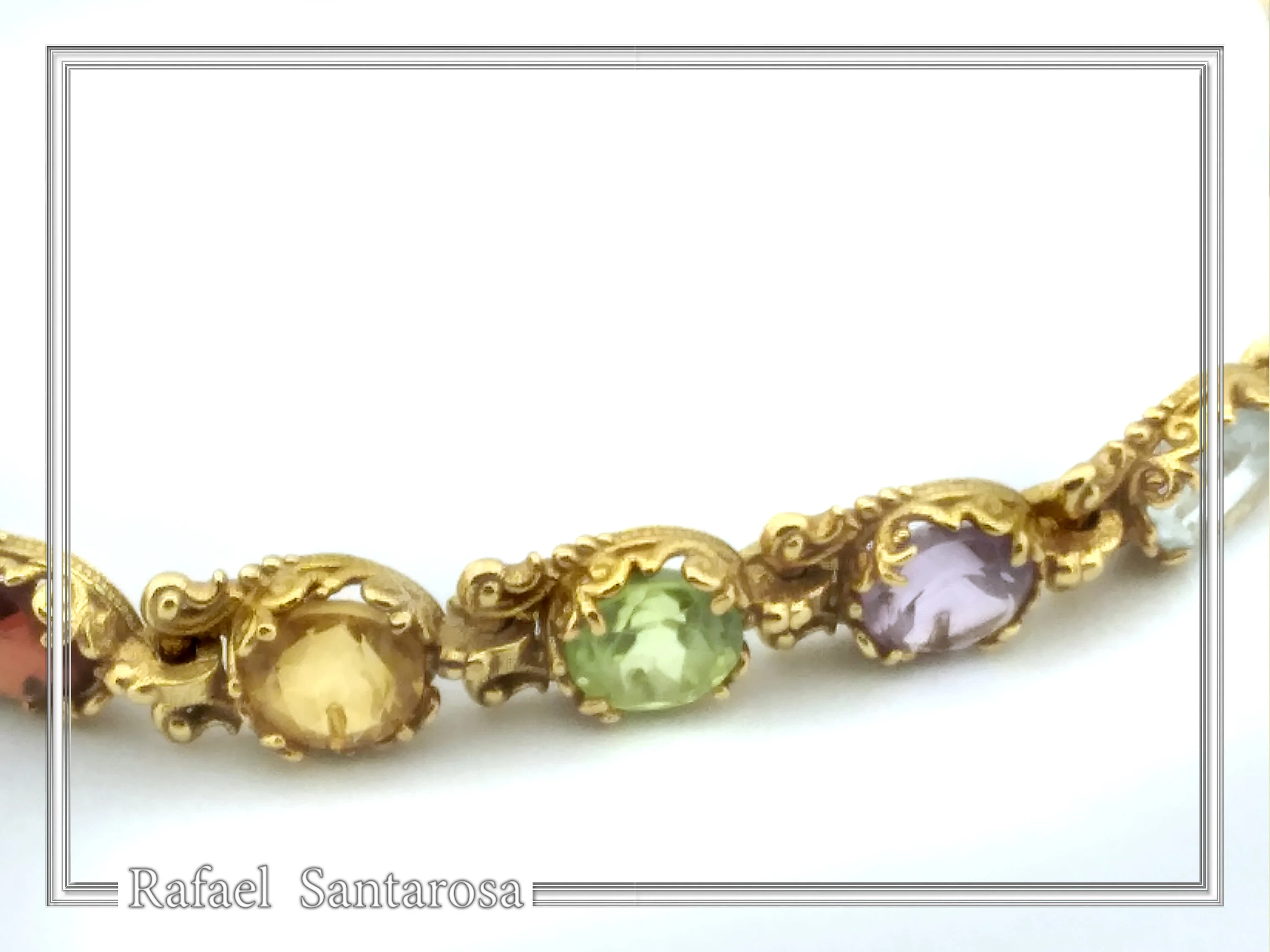 Multi Genuine Gemstone Beaded Bracelet: 18K Solid Gold Byzantine Filigree Tennis Bracelet — additional product image 6 from Rafael Santarosa Fine Jewelry