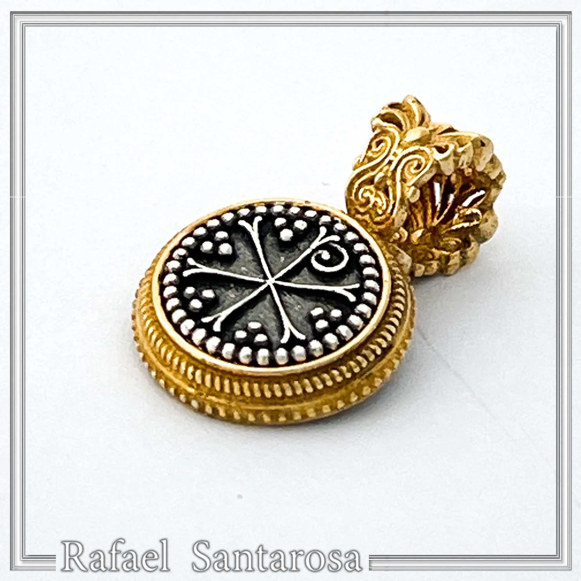 Chi Rho Christogram Jesus Symbol Necklace: Oxidized & Gold Filled Filigree Sterling Silver — additional product image 7 from Rafael Santarosa Fine Jewelry