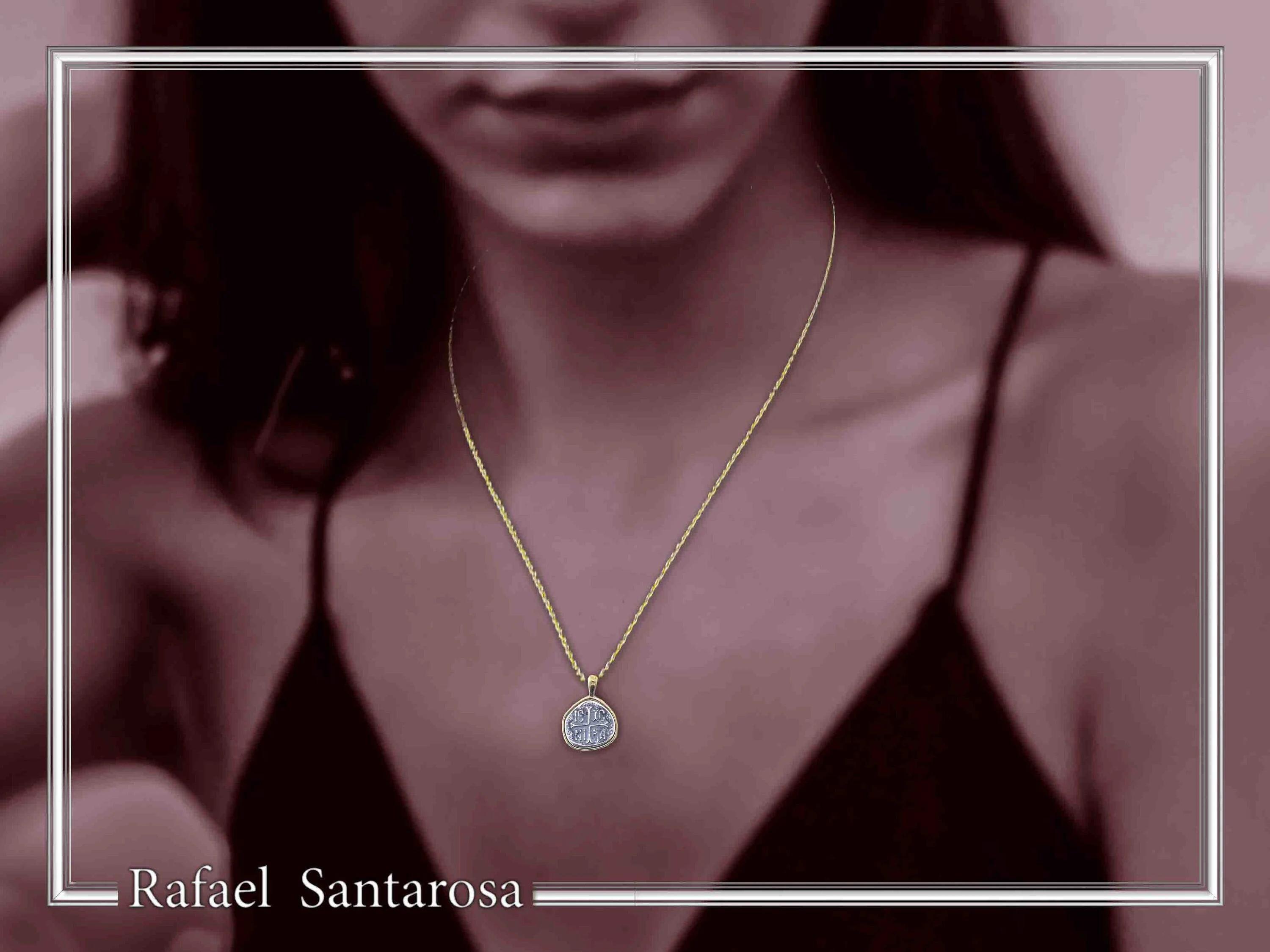 Protection Cross Pendant ICXC NIKA: Oxidized Silver Constantinato Coin on 18k Solid Gold Charm — additional product image 4 from Rafael Santarosa Fine Jewelry