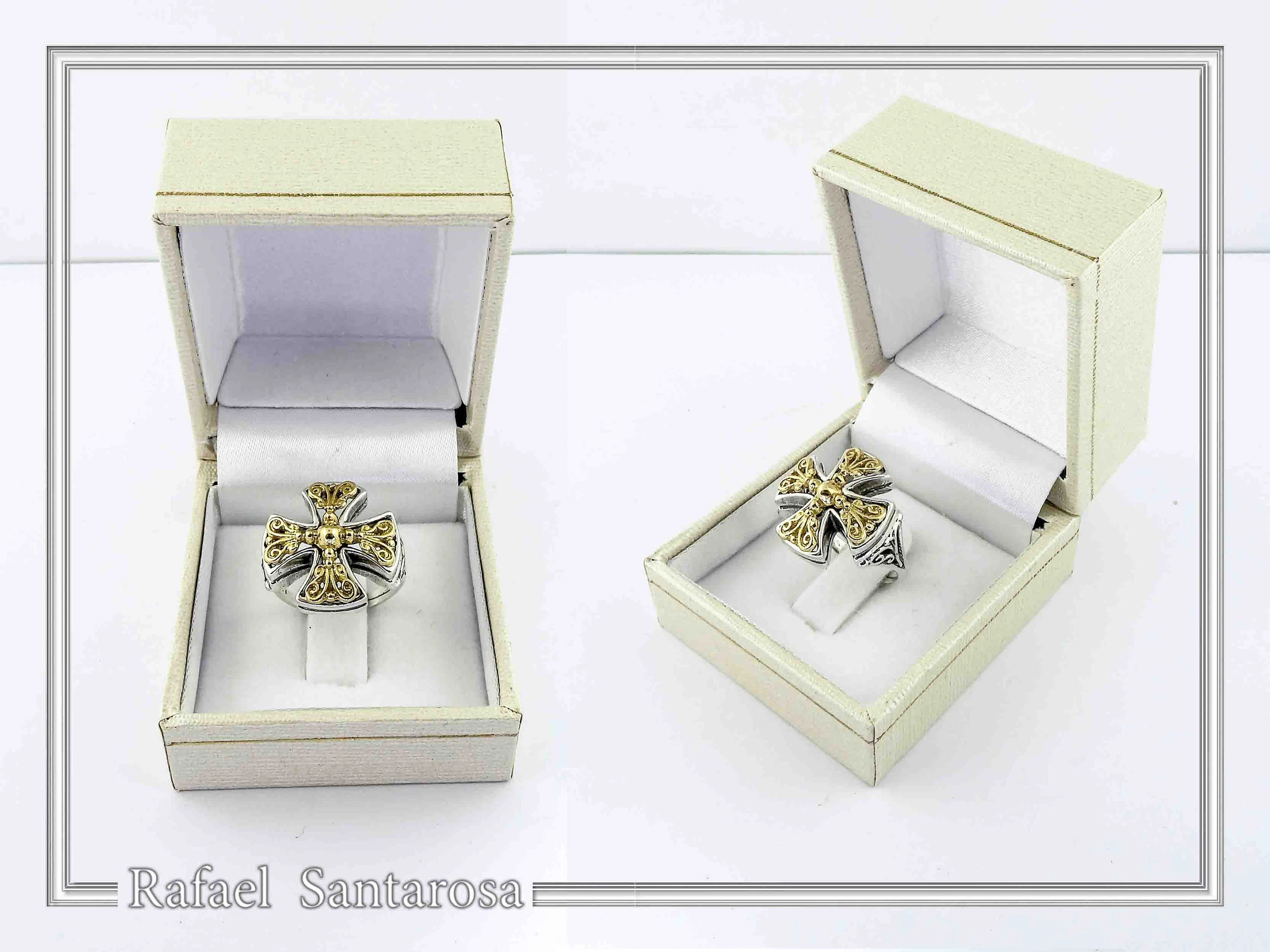 Byzantine Religious Cross Museum Inspired Ring: Oxidized Sterling Silver, 18K Gold Filled Filigree — additional product image 9 from Rafael Santarosa Fine Jewelry