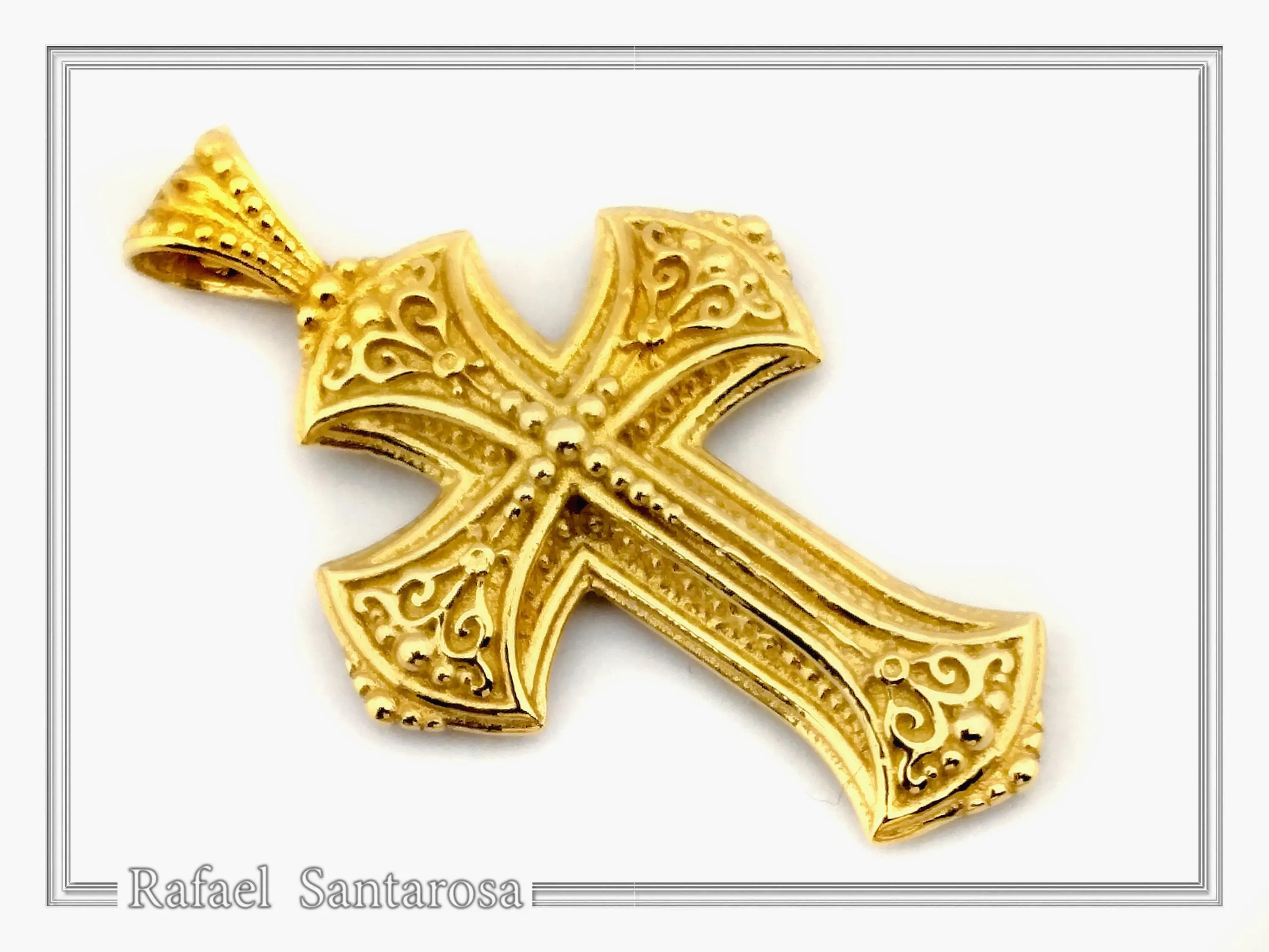 Byzantine Filigree Cross: 18k Solid Yellow Gold Greek Orthodox Religious Baptism Cross Pendant — additional product image 3 from Rafael Santarosa Fine Jewelry