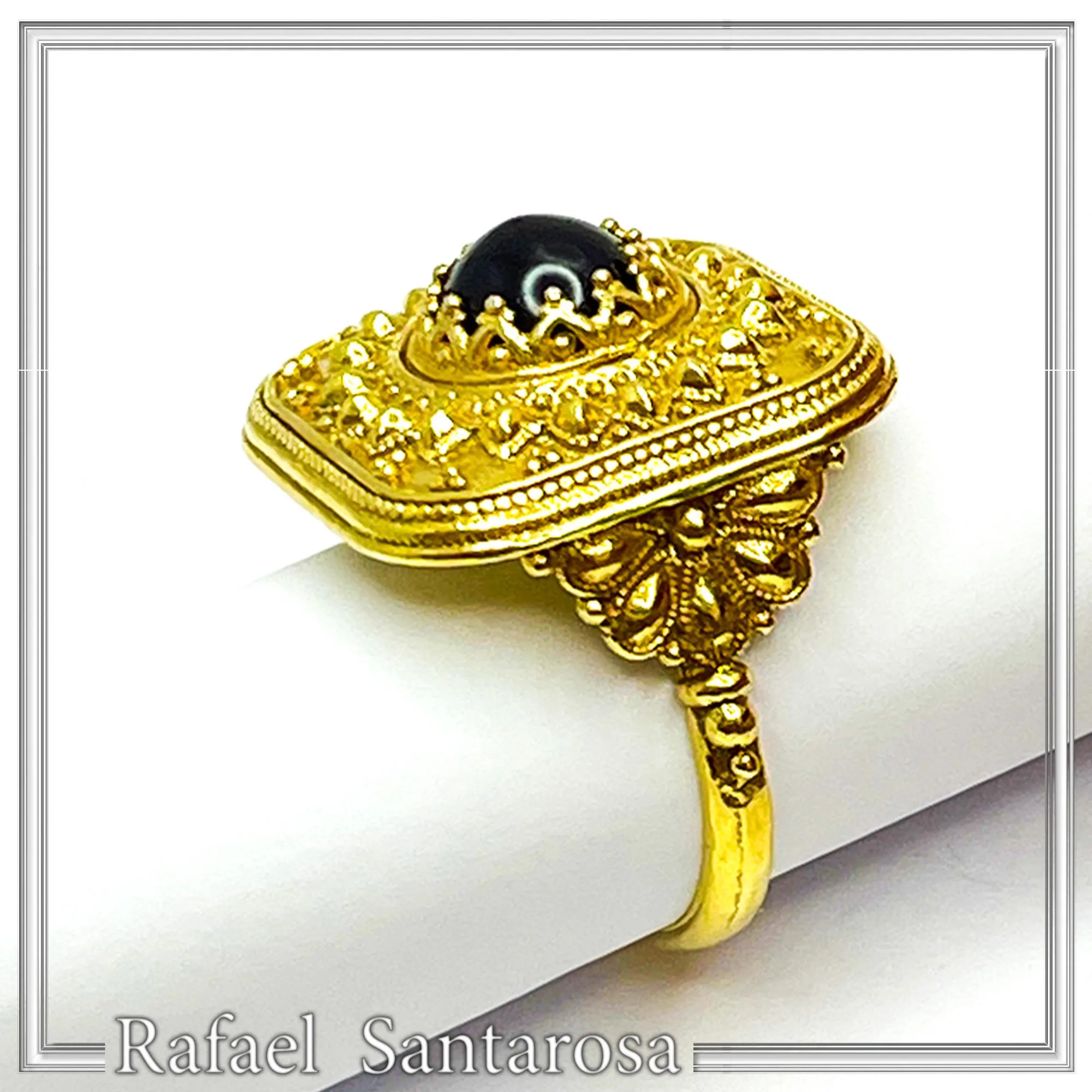 Byzantine Natural Garnet Statement Ring: 18K Gold Filled Granulation Filigree Sterling Silver — additional product image 3 from Rafael Santarosa Fine Jewelry