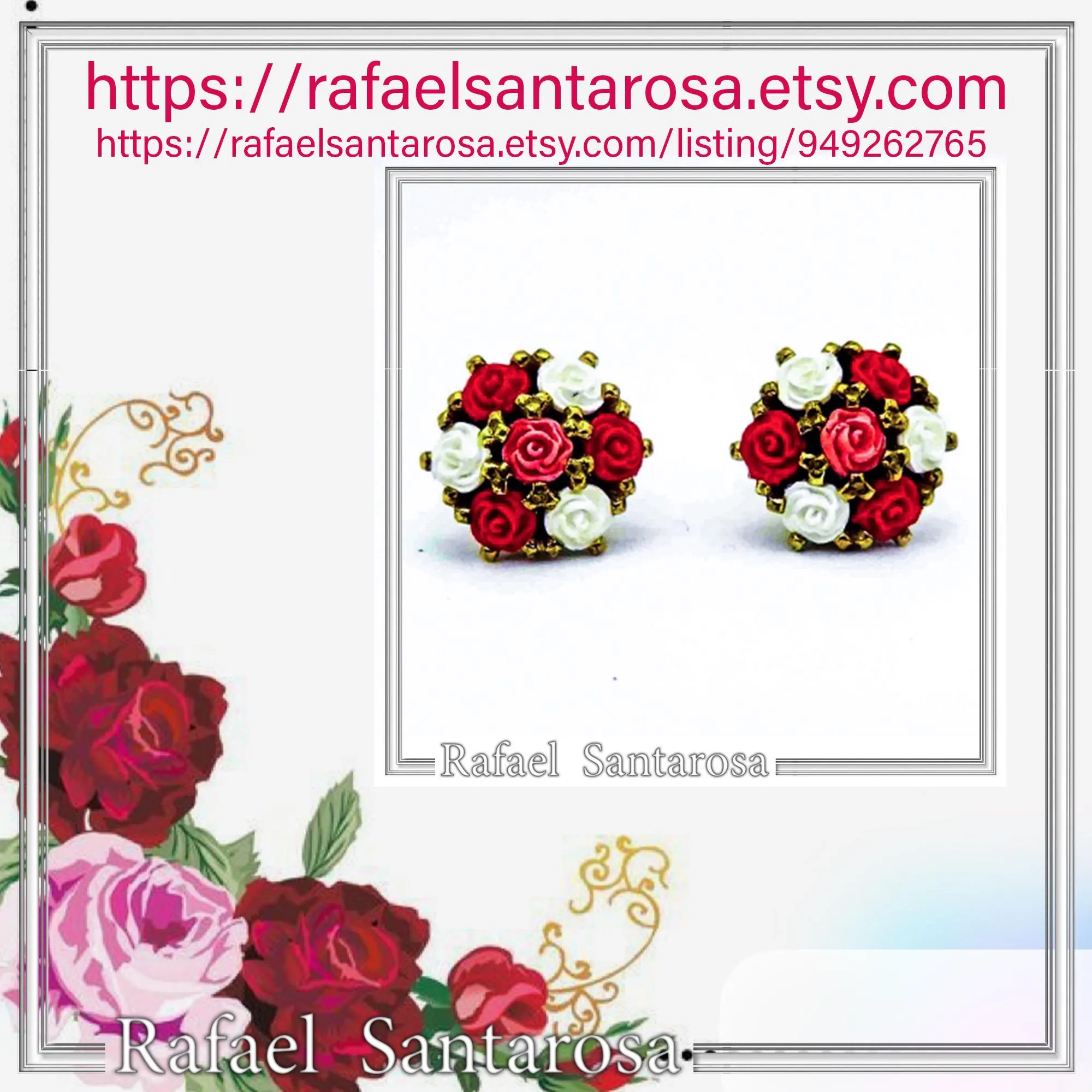Floral Rose Flowers Shaped Alabaster Gems Stud Earrings: Bouquet of roses Silver Earrings — additional product image 10 from Rafael Santarosa Fine Jewelry