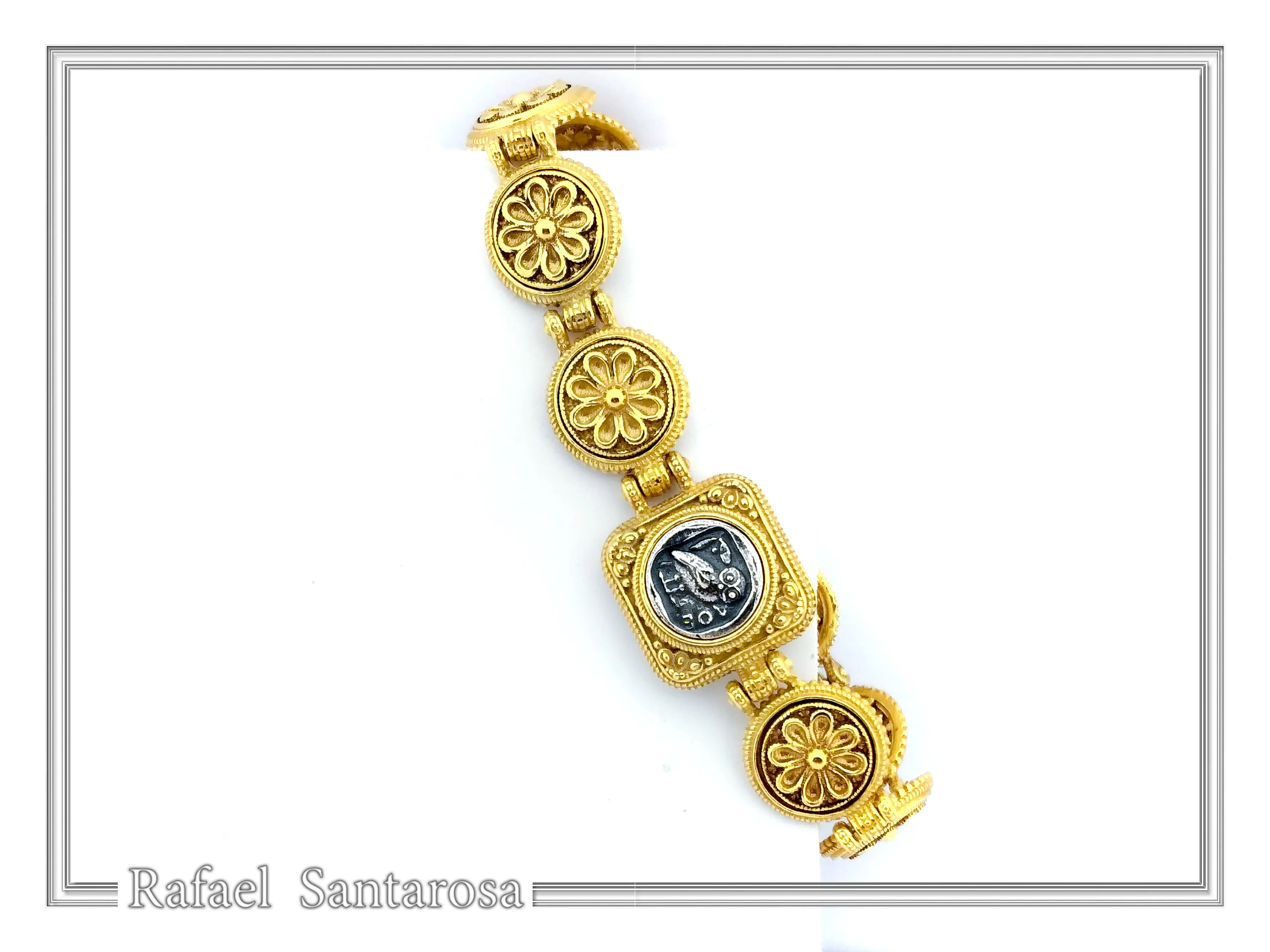 Tetradrachm Owl Coin Ancient Greek style Beaded Bracelet: 18k Gold Filled & Oxidized Sterling Silver — additional product image 4 from Rafael Santarosa Fine Jewelry