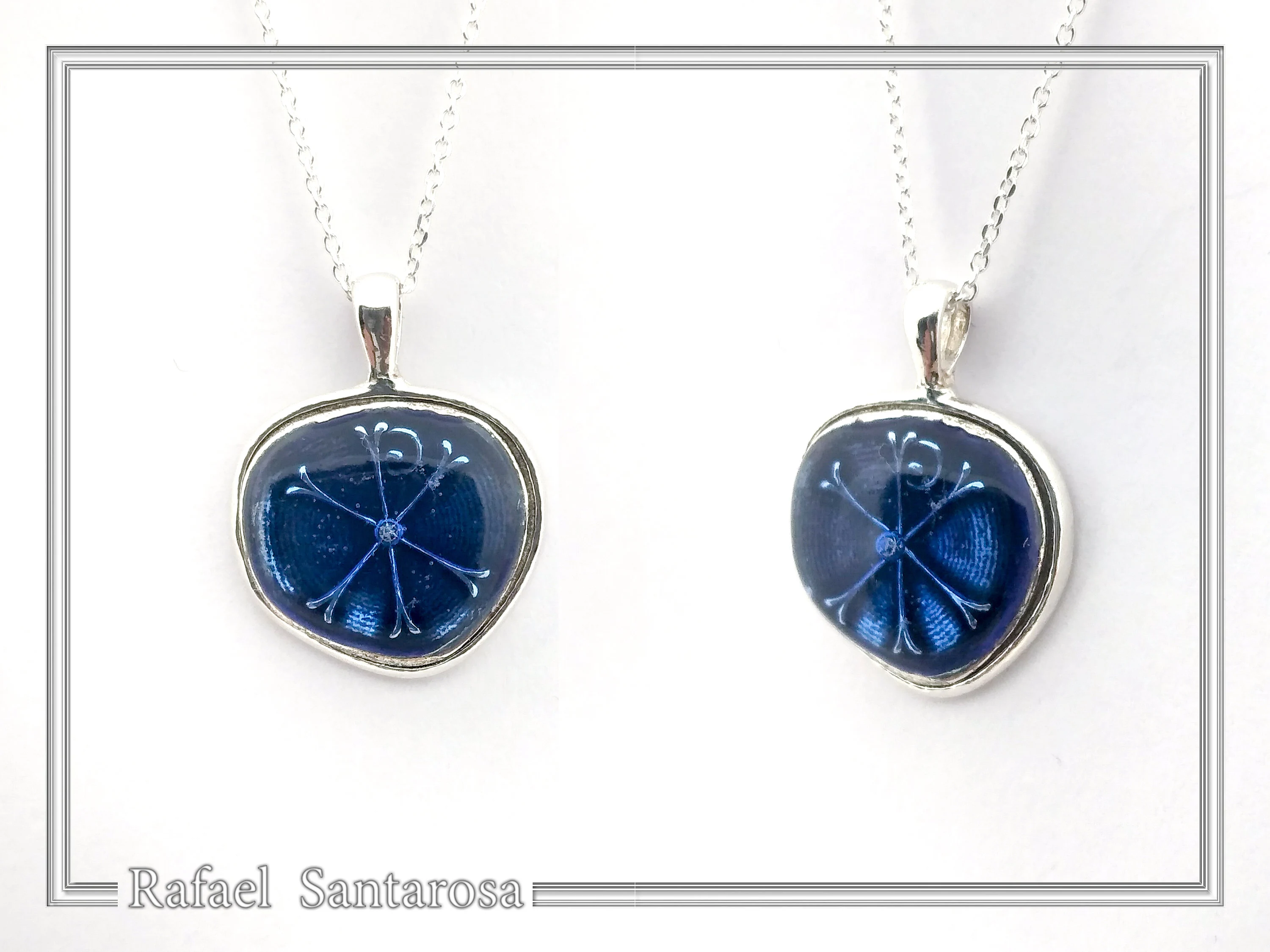 Chi Ro Christian Talisman Pendant: Sky Blue Enamel on Oxidized Sterling Silver Constantinato — additional product image 4 from Rafael Santarosa Fine Jewelry