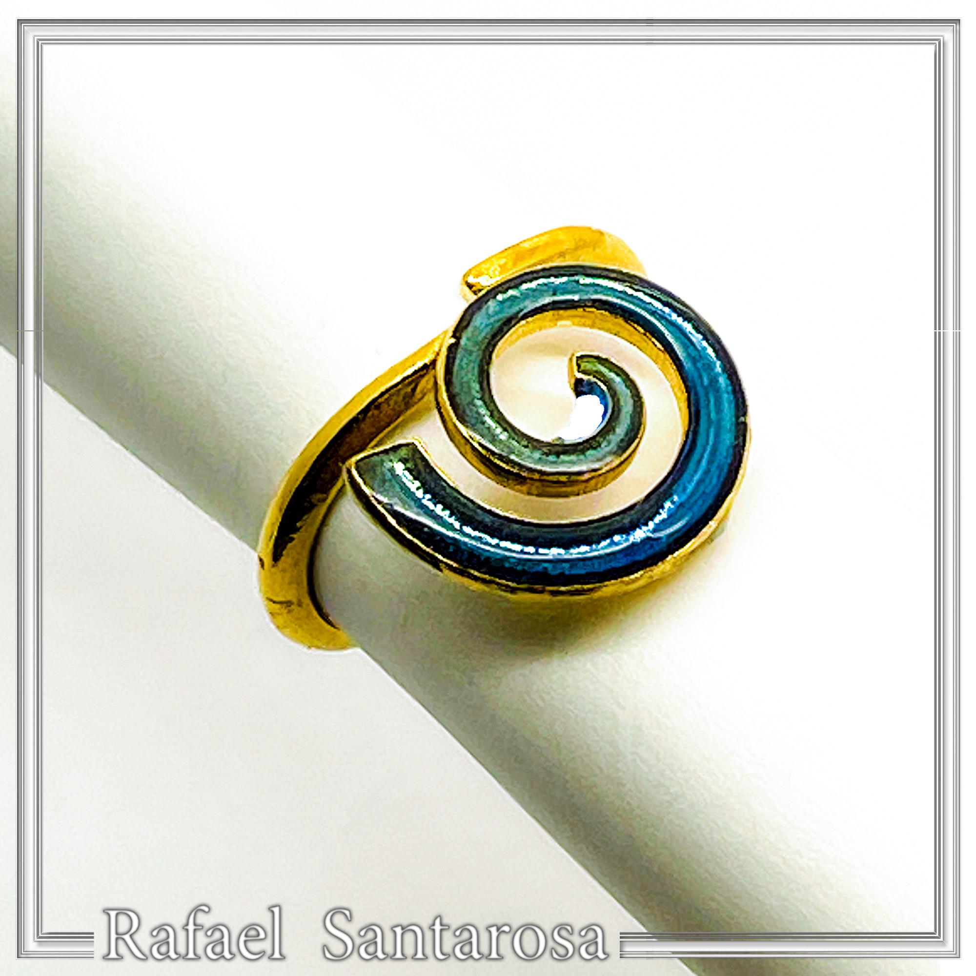 Blue Enamel Spiral Adjustable Statement Ring: Eternity Symbol 18 Karat Gold Filled Sterling Silver — additional product image 5 from Rafael Santarosa Fine Jewelry