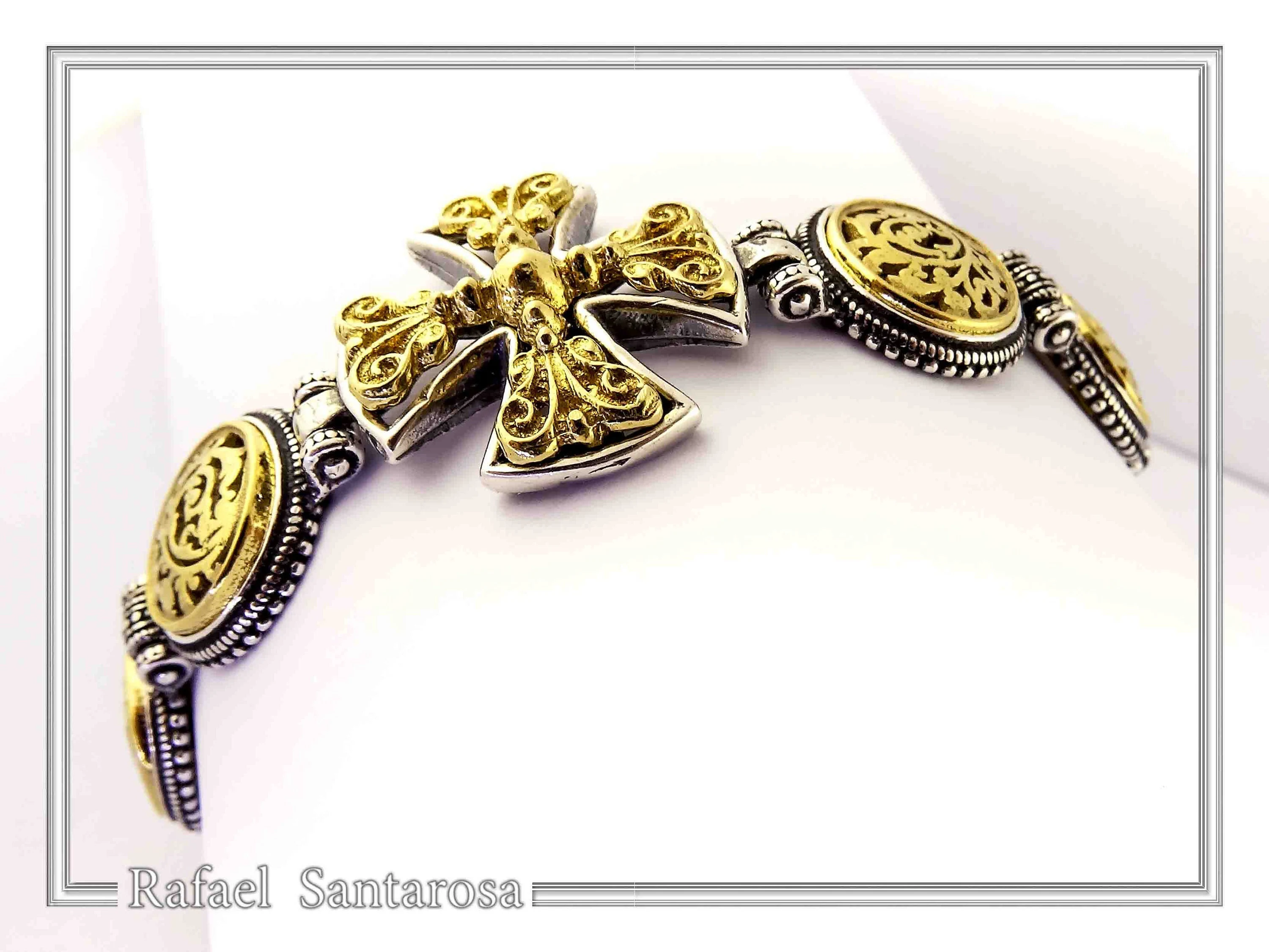 Byzantine Cross beaded Bracelet: handmade 18k Gold Filled and Oxidized Sterling Silver — additional product image 3 from Rafael Santarosa Fine Jewelry