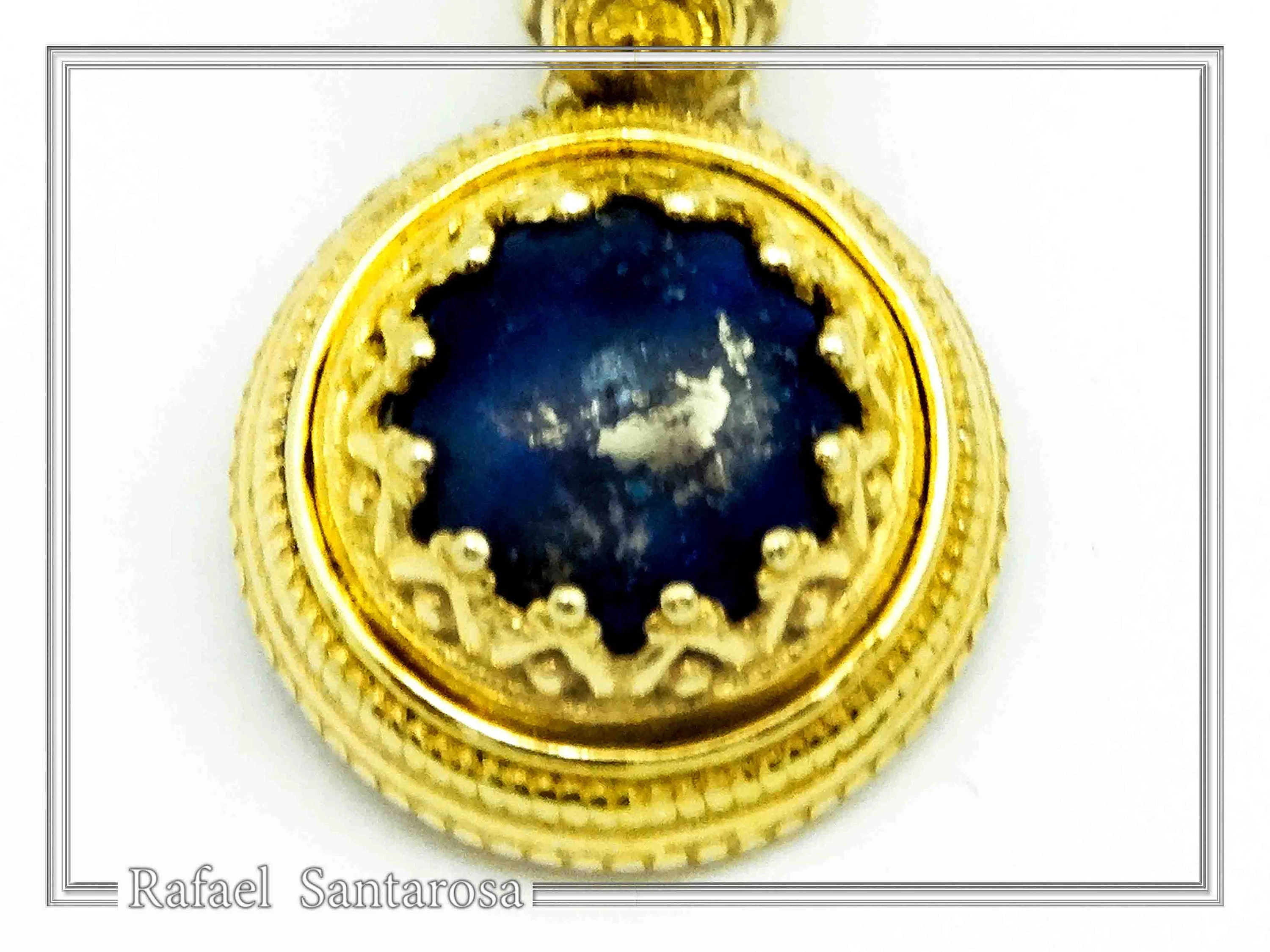 Lapis Lazuli Filigree Pendant: Ancient Greek Art genuine stone Sterling Silver K18 Gold-Filled, — additional product image 10 from Rafael Santarosa Fine Jewelry