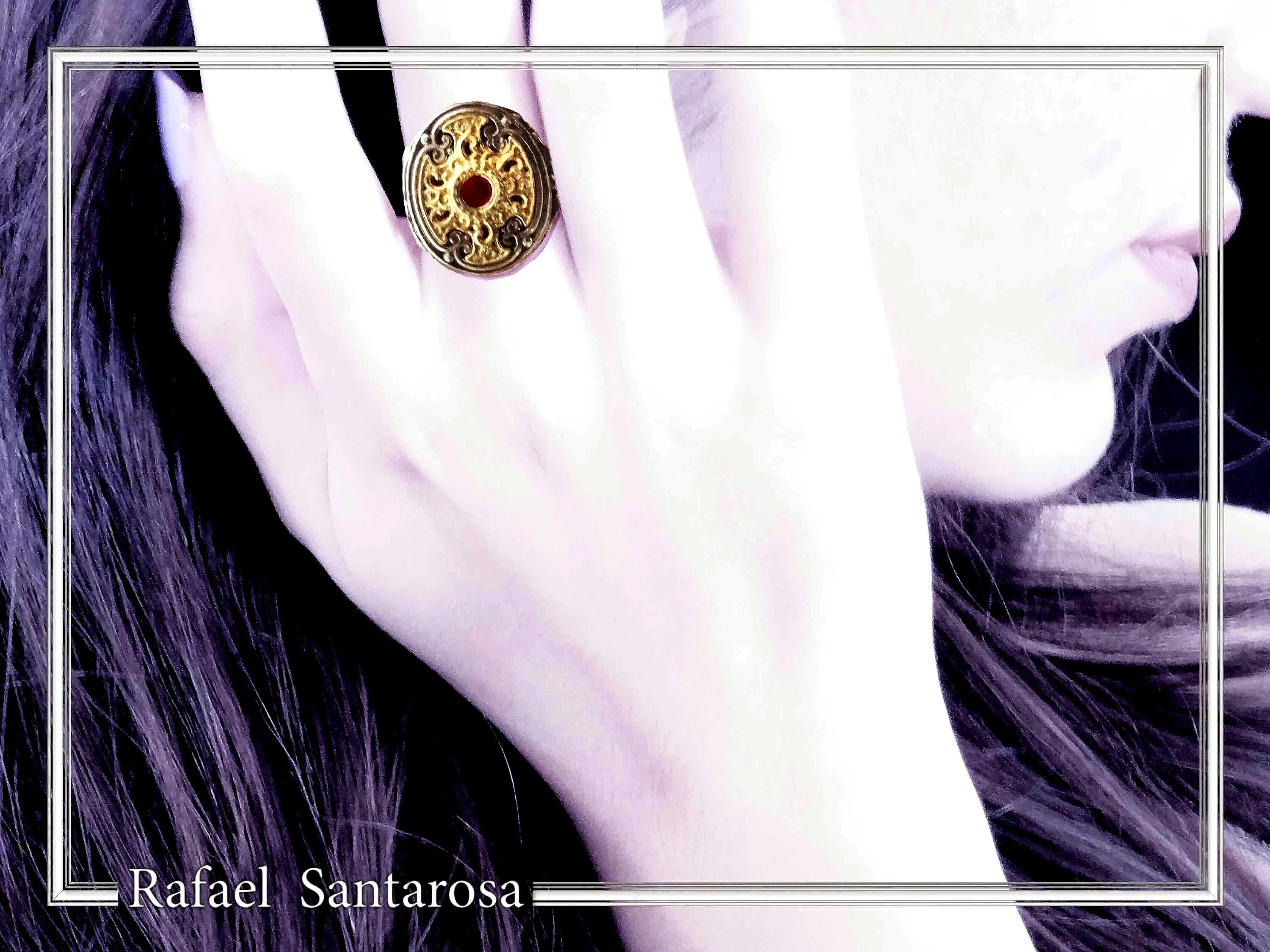 Byzantine Natural Garnet Ring for Her: Oxidized and 18K Gold filled Sterling Silver — additional product image 3 from Rafael Santarosa Fine Jewelry