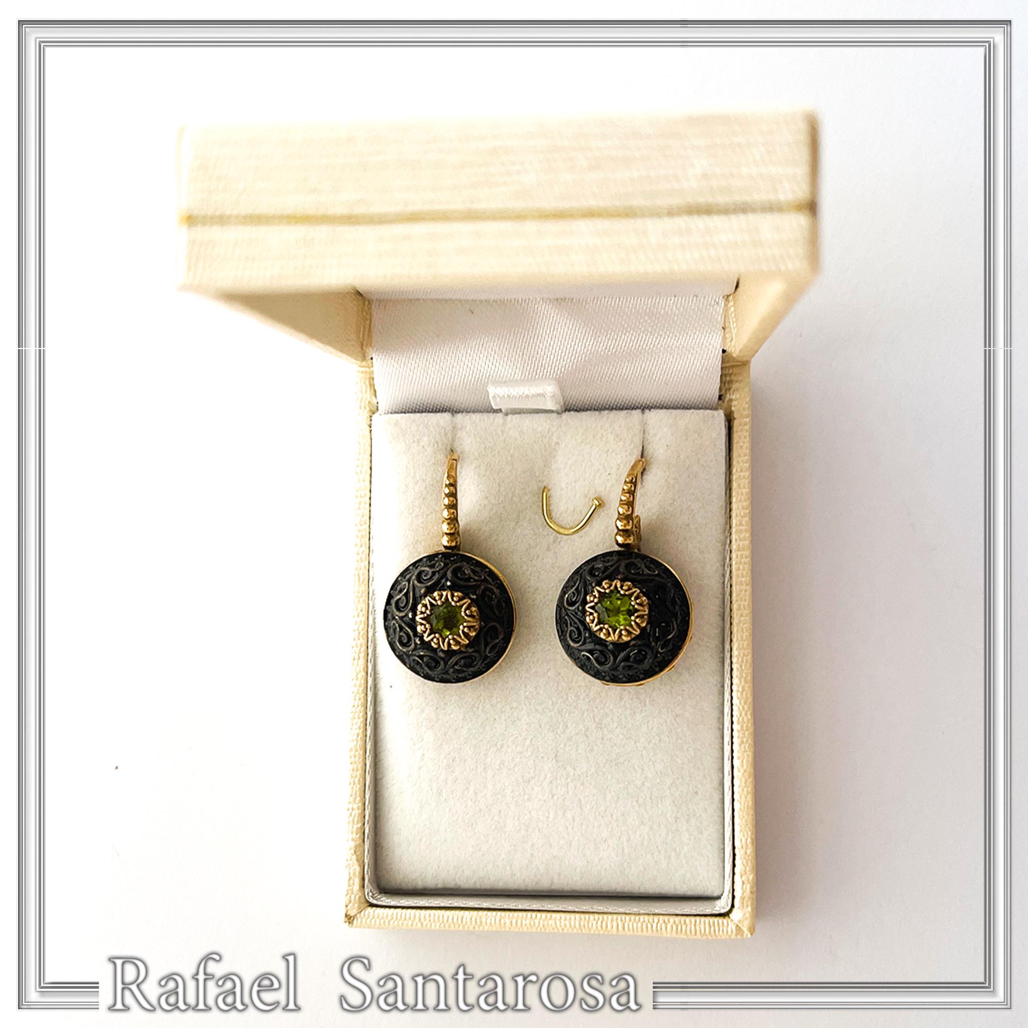 Byzantine Filigree Natural Gemstones Silver Earrings: Oxidised black and Gold-Filled silver — additional product image 9 from Rafael Santarosa Fine Jewelry