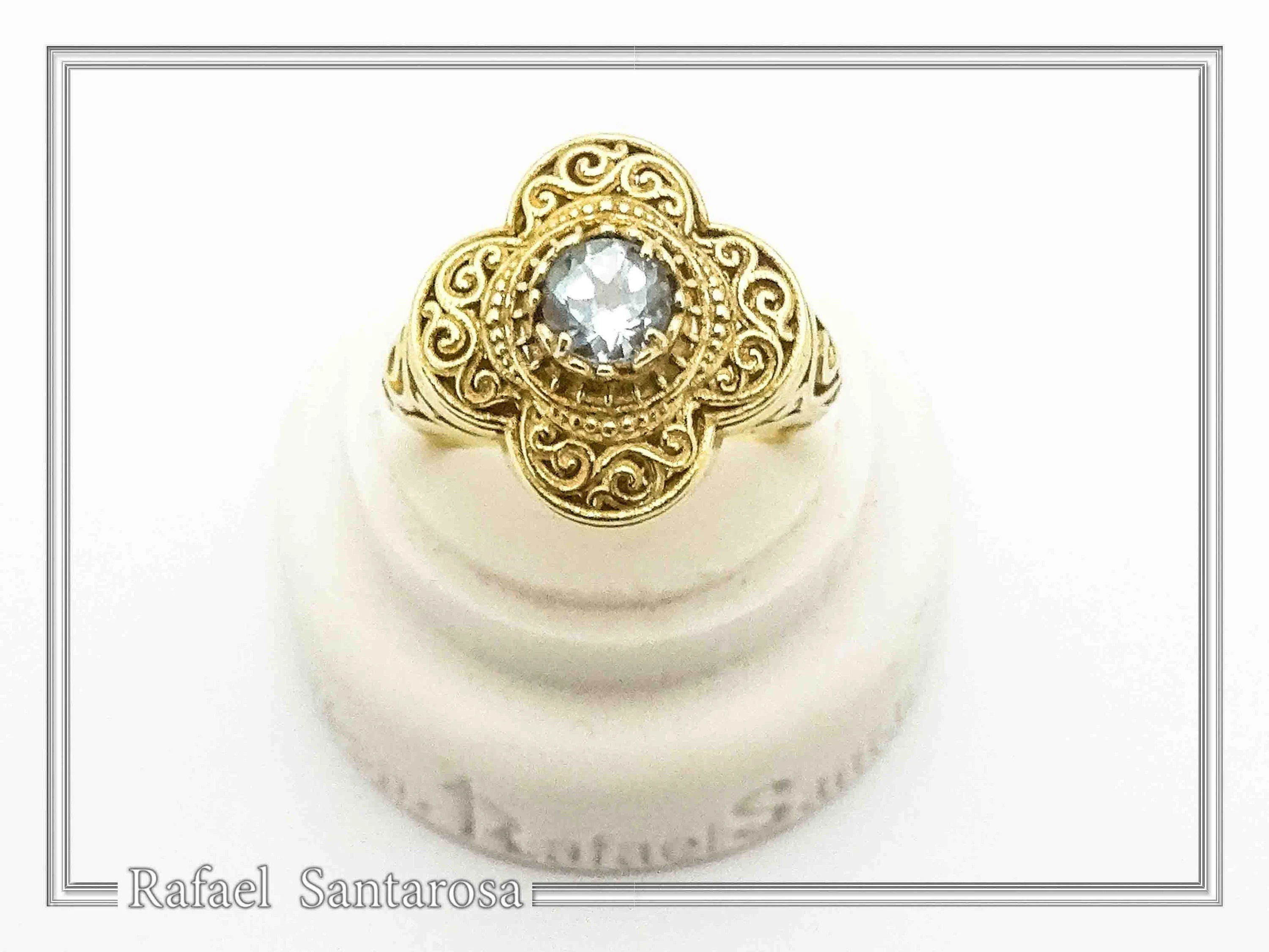 Natural brilliant cut topaz Byzantine Ring: Engraved and filigree Sterling Silver 18K Gold Filled — additional product image 8 from Rafael Santarosa Fine Jewelry