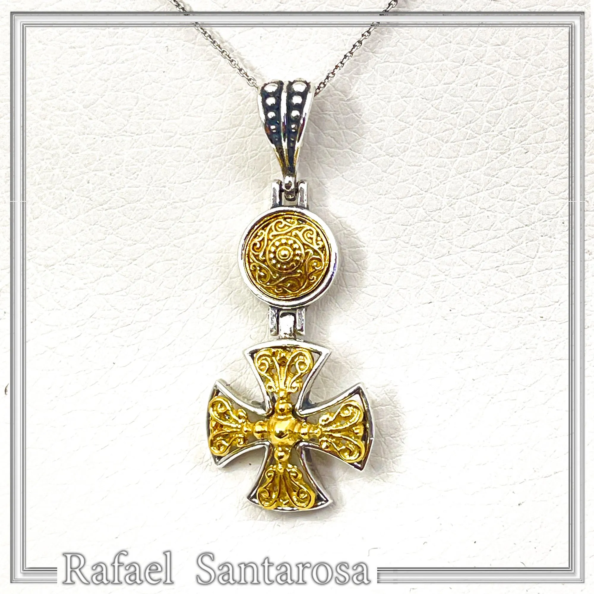 Byzantine Cross Necklace Sterling Silver Oxidized & 18K Gold Filled Handmade Pendant, Medieval Christian Jewelry — additional product image 3 from Rafael Santarosa Fine Jewelry