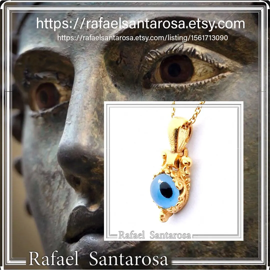 Evil Eye Necklace, Byzantine Filigree Talisman Against Evil: Sterling Silver 18K Gold Filled Charm — additional product image 10 from Rafael Santarosa Fine Jewelry