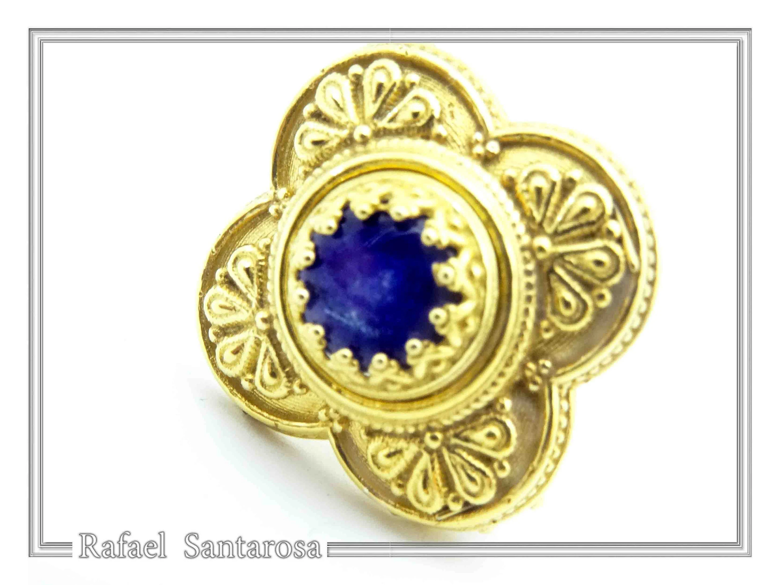 Byzantine Christian Cross Genuine Lapis Lazuli Ring: 18K Gold Filled Sterling Silver Filigree — additional product image 4 from Rafael Santarosa Fine Jewelry