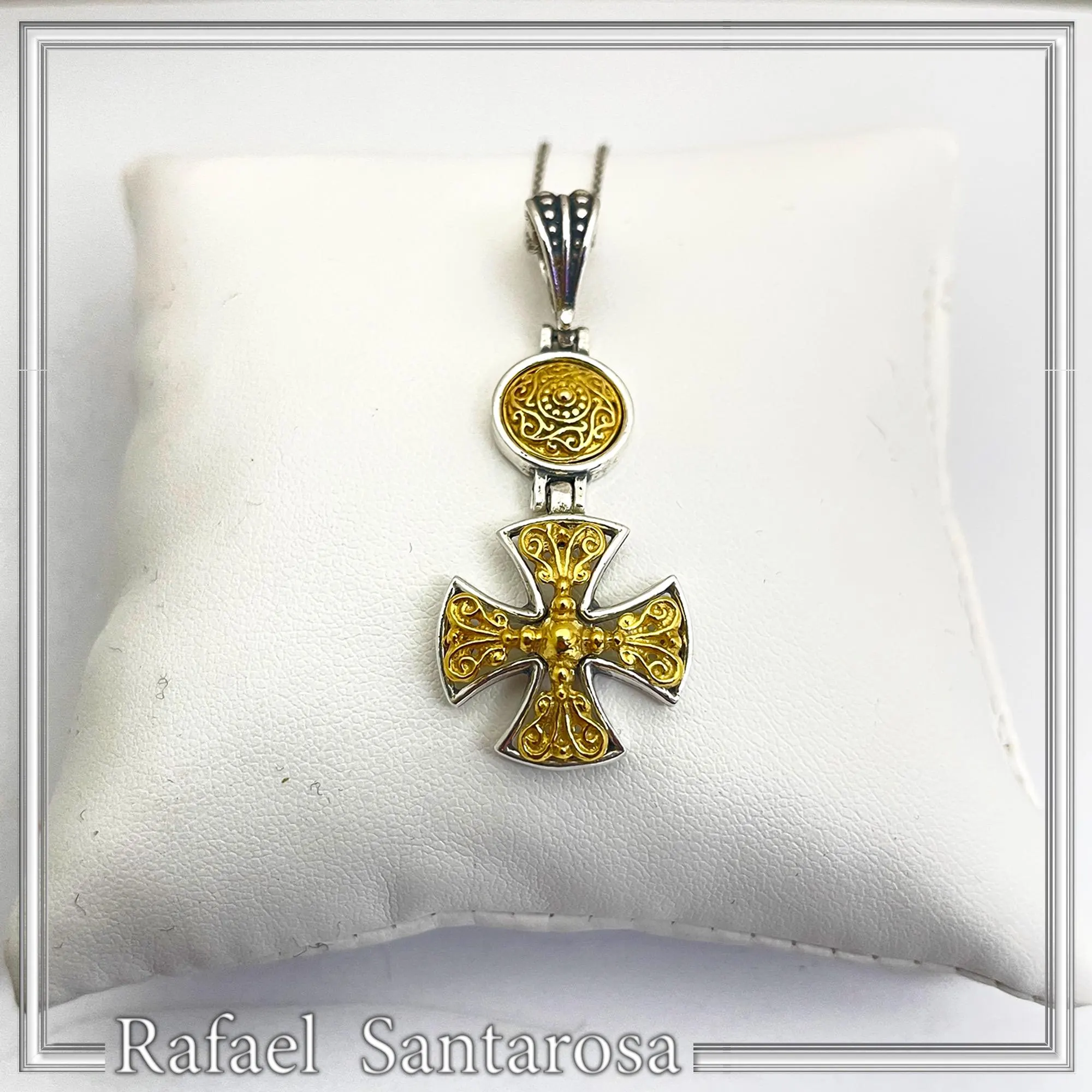 Byzantine Cross Necklace Sterling Silver Oxidized & 18K Gold Filled Handmade Pendant, Medieval Christian Jewelry — additional product image 5 from Rafael Santarosa Fine Jewelry