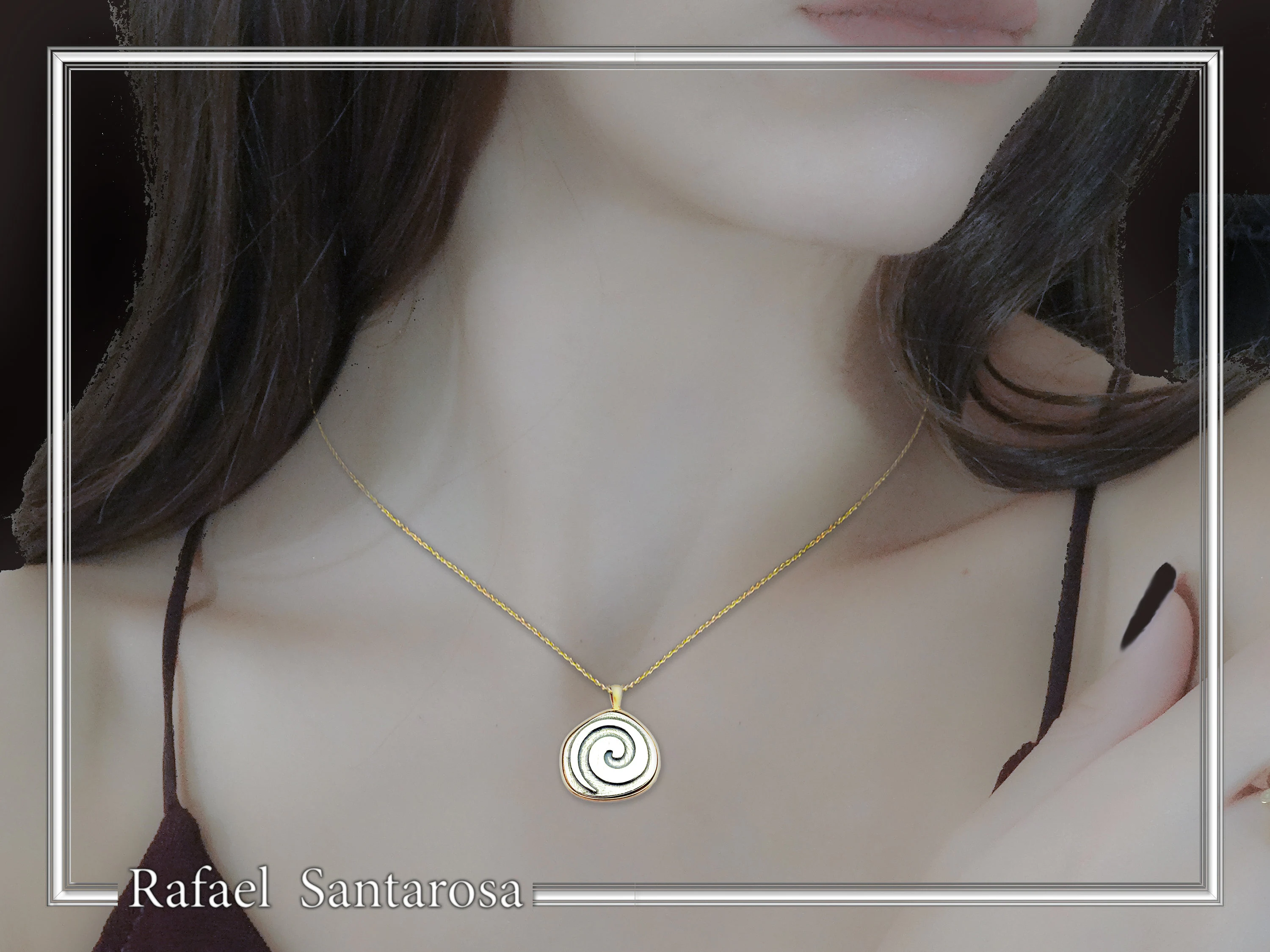 Spiral of Eternity Necklace: Milkyway Symbol Oxidized & 18K Gold Filled Sterling Silver Pendant — additional product image 3 from Rafael Santarosa Fine Jewelry