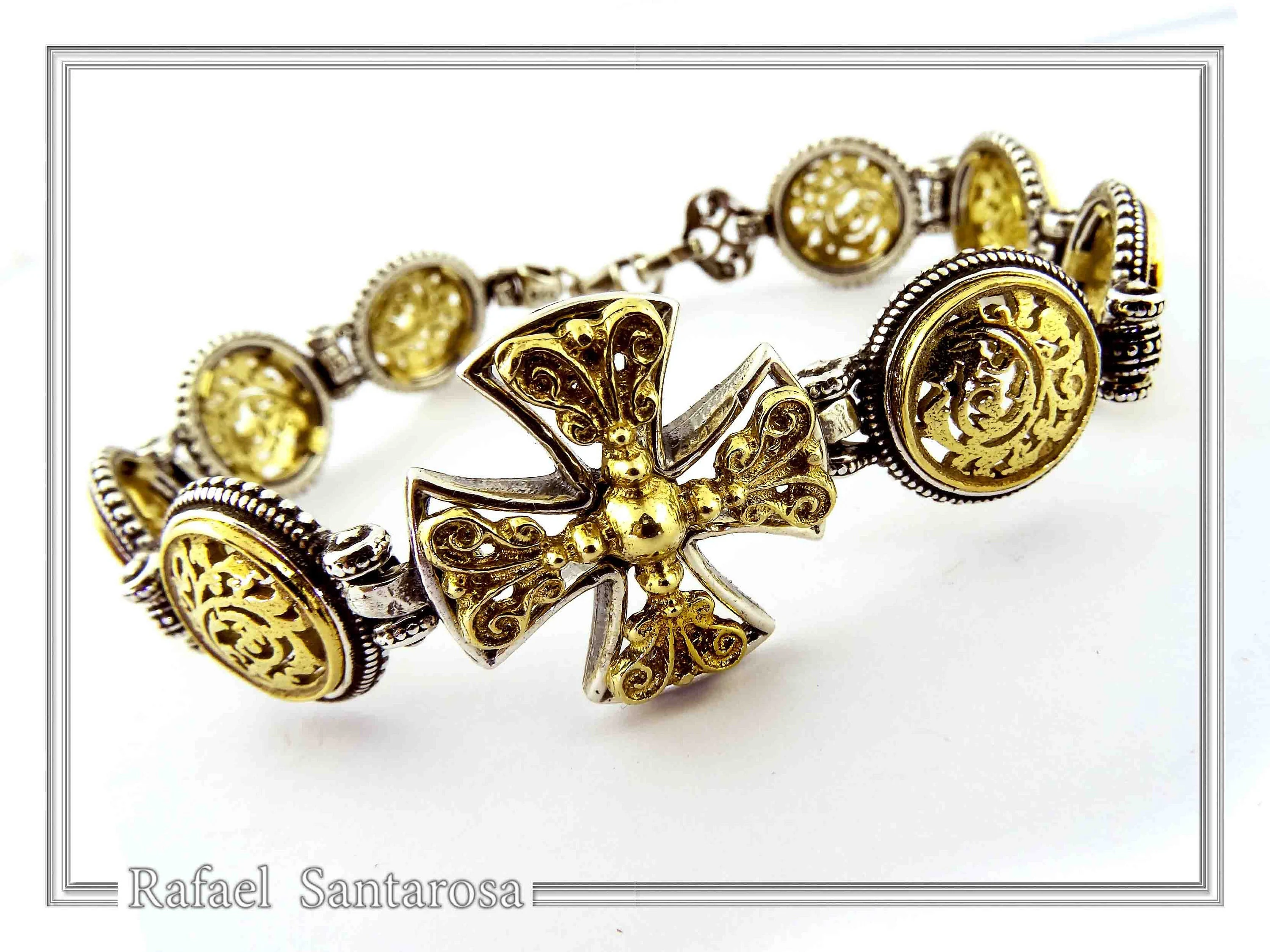Byzantine Cross beaded Bracelet: handmade 18k Gold Filled and Oxidized Sterling Silver — additional product image 6 from Rafael Santarosa Fine Jewelry