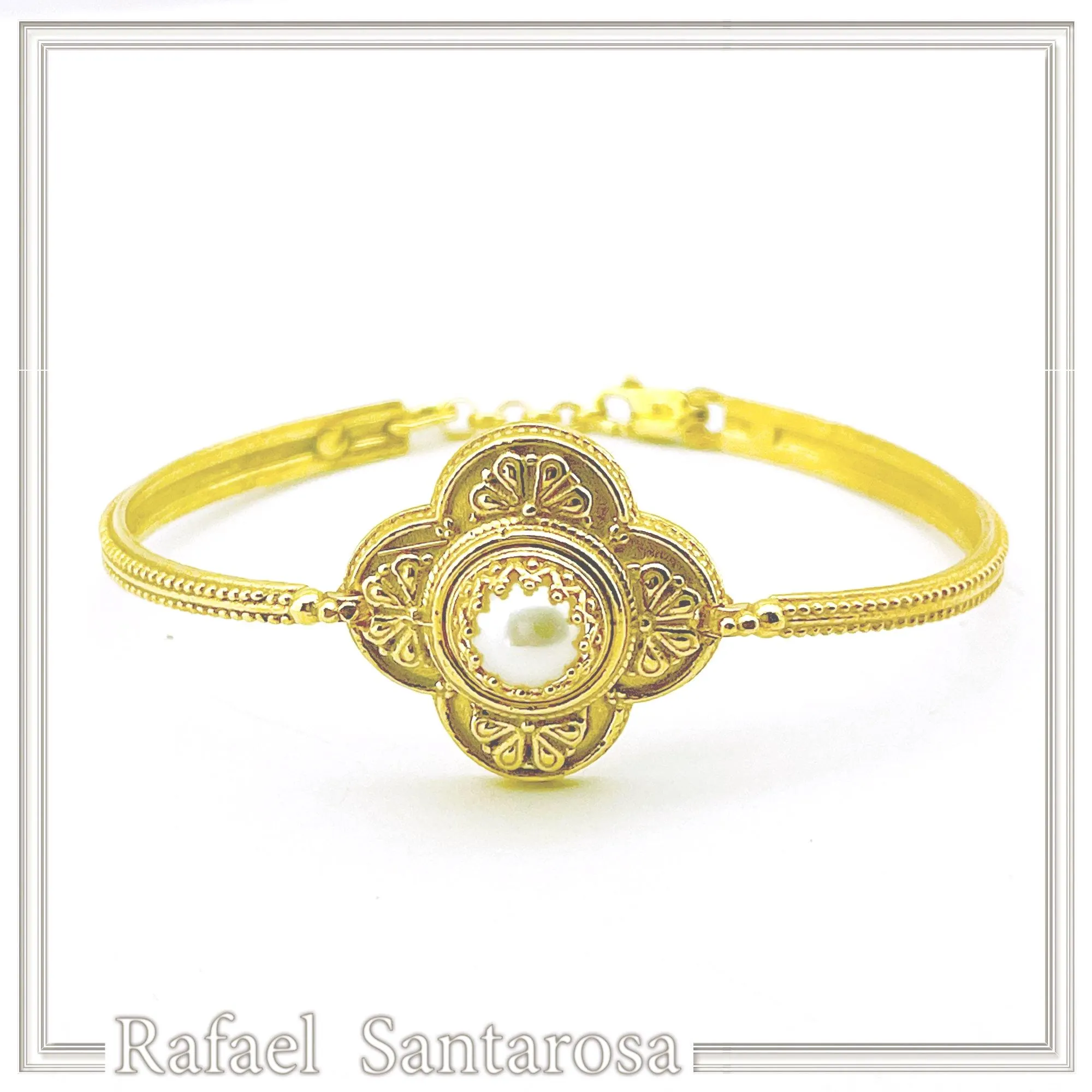 Byzantine Cross Pearl Filigree Bangle Bracelet: 18K Gold Filled Sterling Silver — additional product image 8 from Rafael Santarosa Fine Jewelry