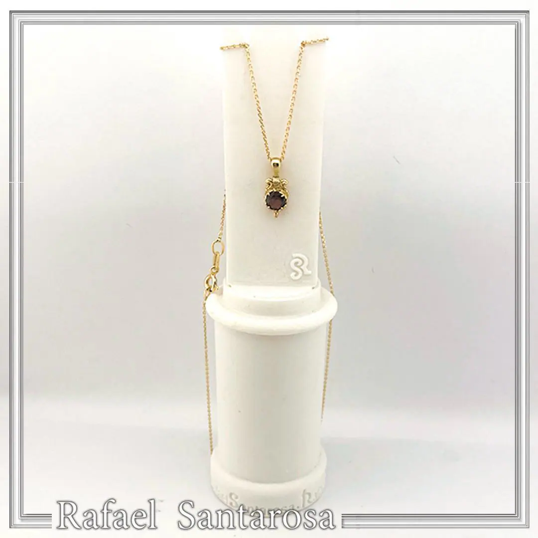 Brilliant Cut Red Garnet Byzantine Style Filigree Necklace: Sterling Silver 18K Gold-Filled Pendant — additional product image 7 from Rafael Santarosa Fine Jewelry