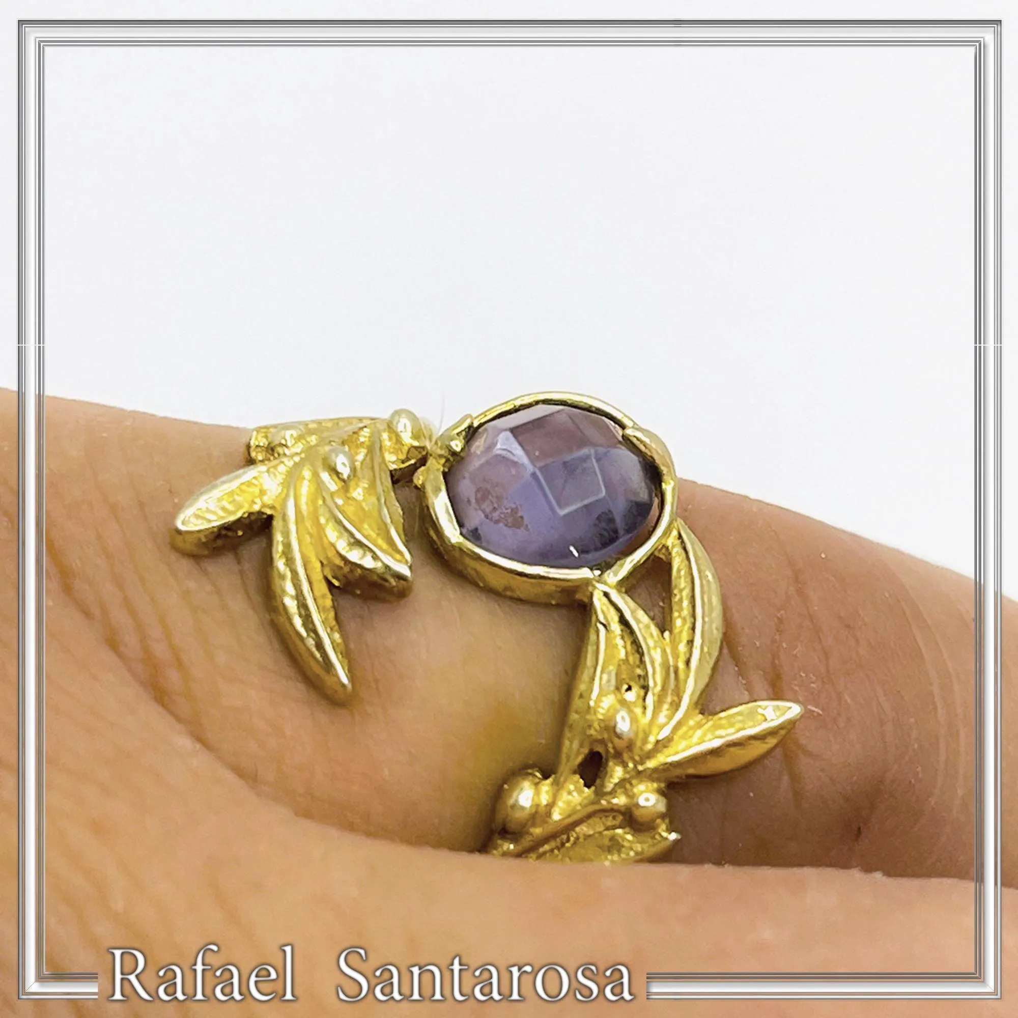 Floral Olive Leaf Ring: Adjustable Boho Birthstone Sterling Silver 18K gold filled Ring — additional product image 8 from Rafael Santarosa Fine Jewelry