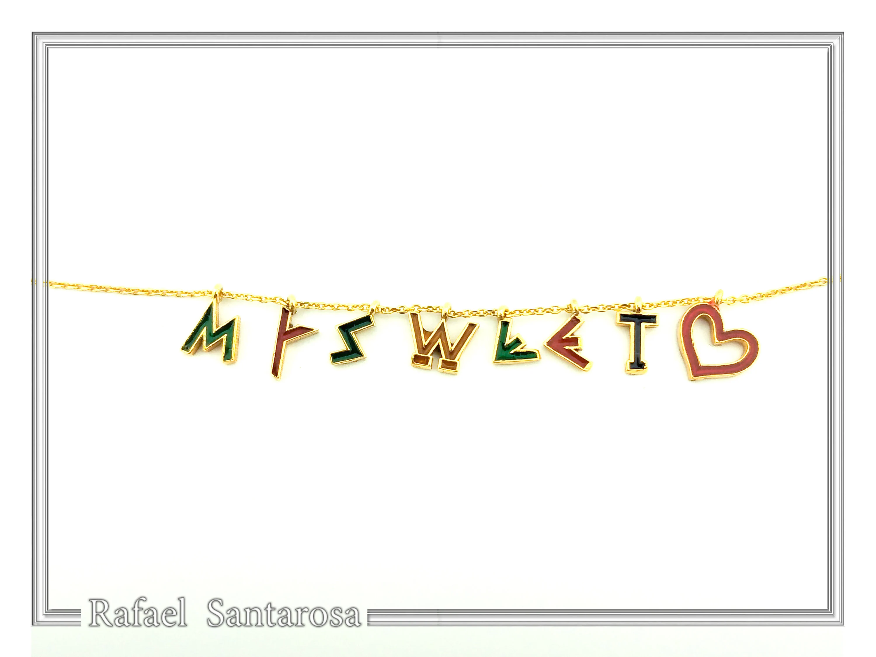 Personalized Names and Words Necklace: 18k Gold Filled Sterling Silver Enamel Colored Charm — additional product image 5 from Rafael Santarosa Fine Jewelry