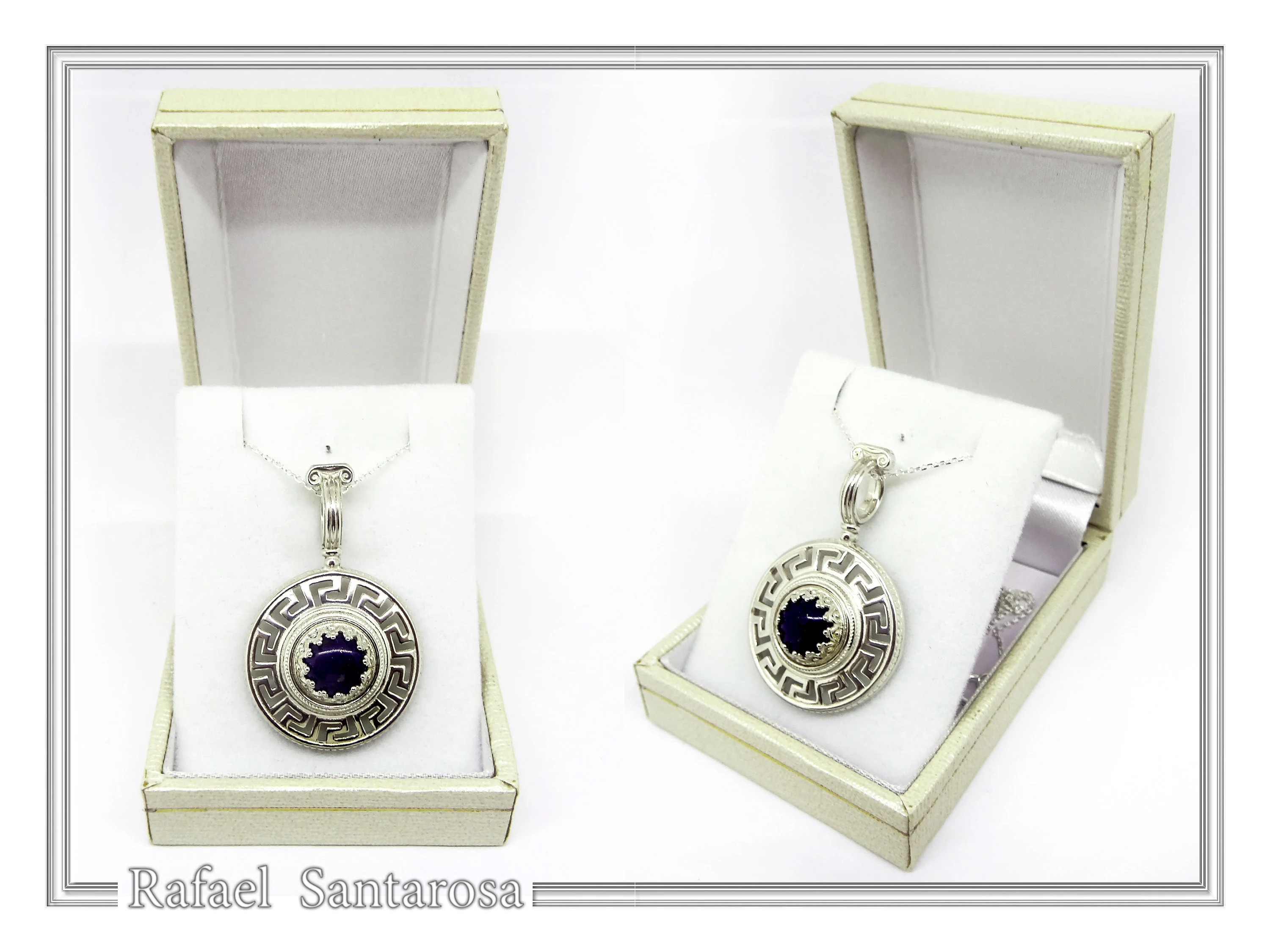 Natural Lapis Lazuli Greek Key Wreath Necklace: Sterling Silver Pendant — additional product image 9 from Rafael Santarosa Fine Jewelry