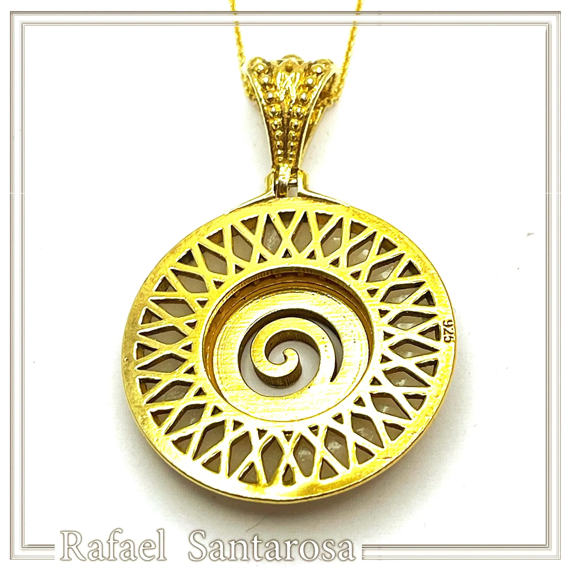 Ancient Greek Prayer Hymn to God Sun Pendant: 18k Gold Filled Silver, Sculptured Marble — additional product image 8 from Rafael Santarosa Fine Jewelry