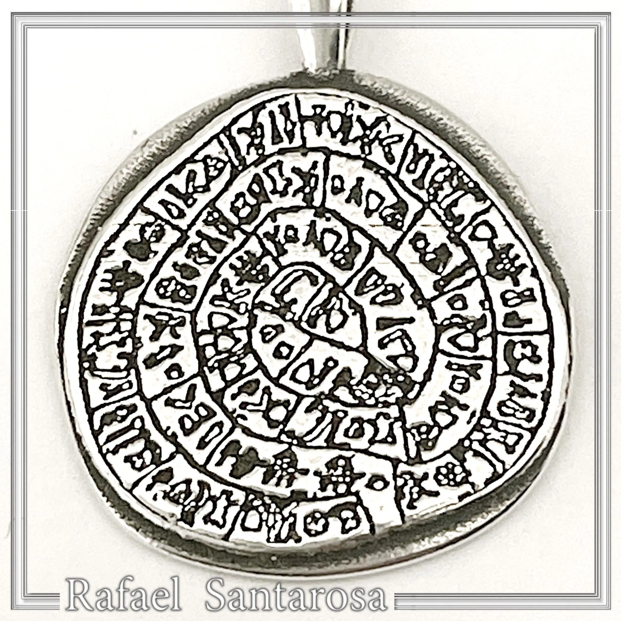 Ancient Greek Calendar Charm museum replica Oxidized Sterling Silver Phaistos Disc Pendant — additional product image 6 from Rafael Santarosa Fine Jewelry