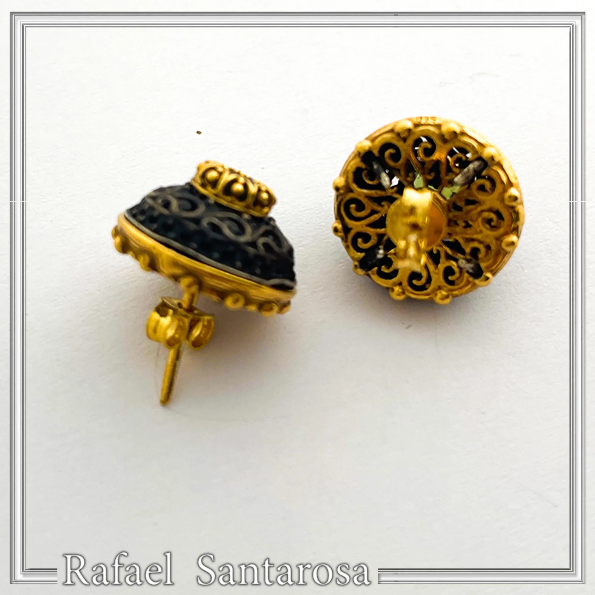 Black and gold Filled Silver Stud Earrings: natural gems topaz garnet peridot amethyst — additional product image 4 from Rafael Santarosa Fine Jewelry