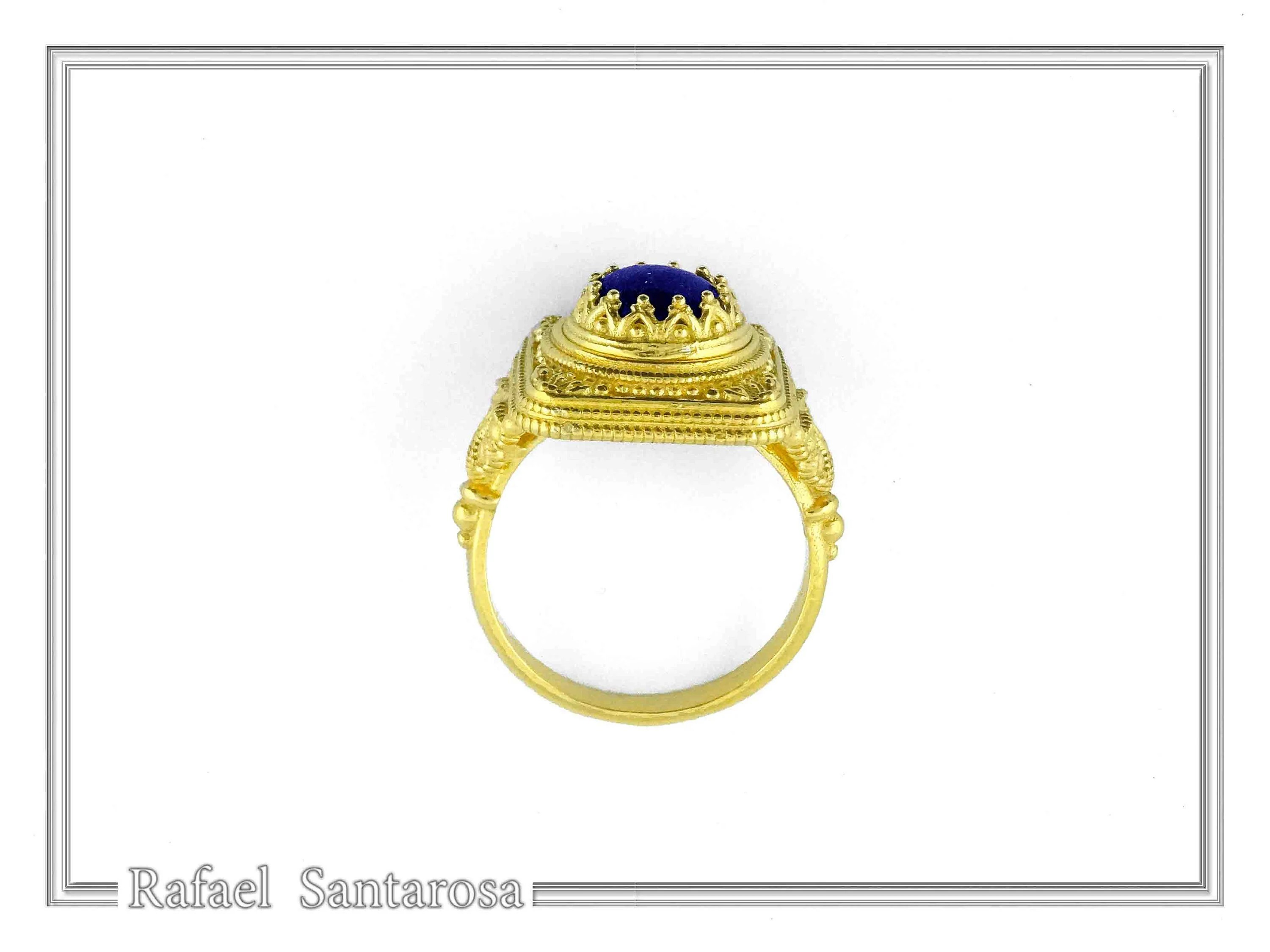 Byzantine Handcrafted Natural Lapis Lazuli Sterling Silver Ring: 18k Gold Filled — additional product image 8 from Rafael Santarosa Fine Jewelry