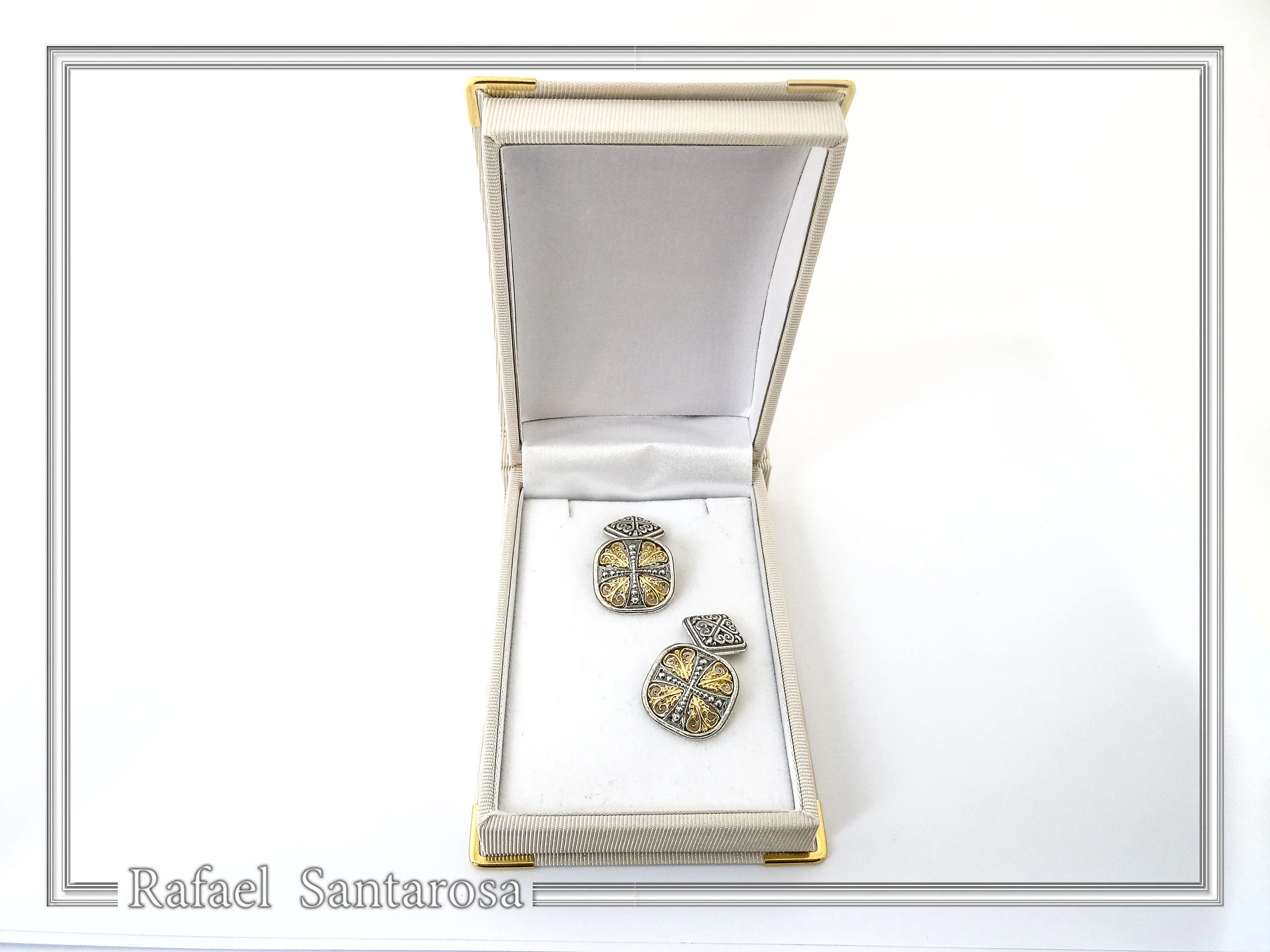 Byzantine style Cross Shaped Cufflinks for him: Oxidized and 18K Gold Filled Sterling Silver — additional product image 10 from Rafael Santarosa Fine Jewelry