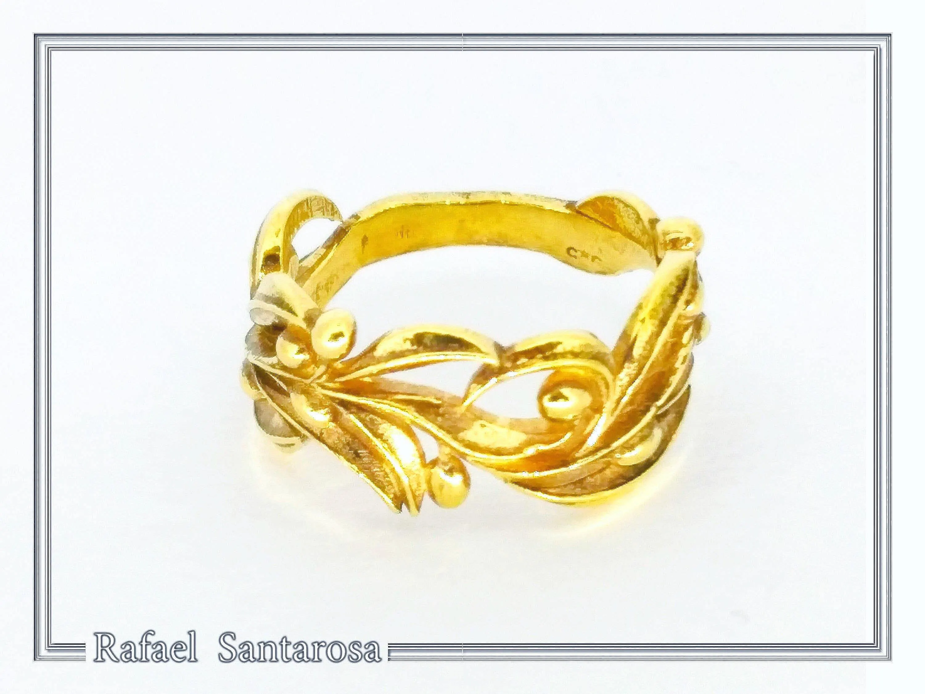 Olive Branch Band Ring, Greek Mythology Floral Jewelry: Oxidized Sterling Silver — additional product image 5 from Rafael Santarosa Fine Jewelry
