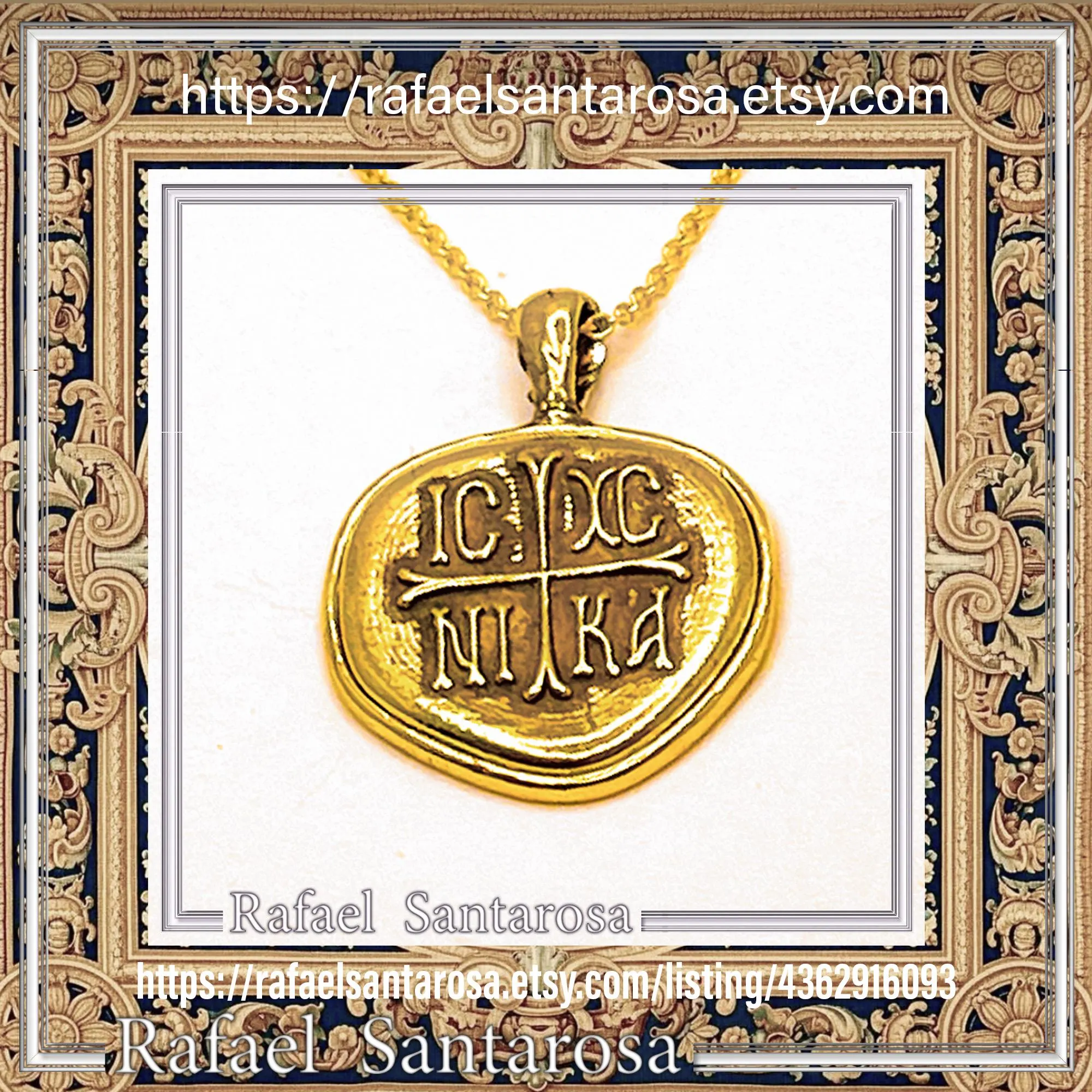 18k Solid Gold Protection Christogram Cross Pendant: Christian Prayer Constantinato Charm — additional product image 10 from Rafael Santarosa Fine Jewelry