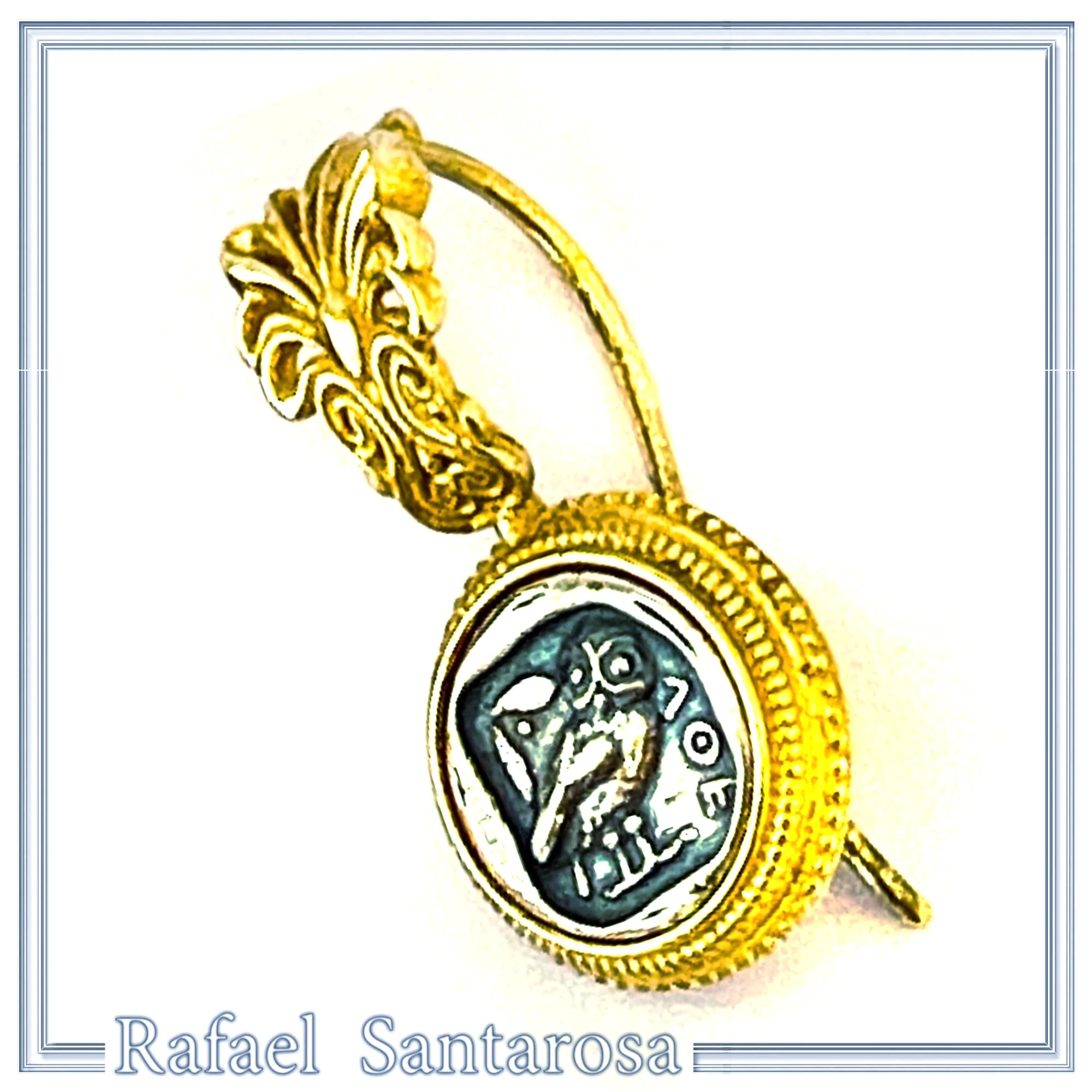 Athena Owl Coin Tetradrachm Antefix Earrings: Oxidised & 18K Gold-Filled Sterling Silver, Museum Replica — additional product image 4 from Rafael Santarosa Fine Jewelry