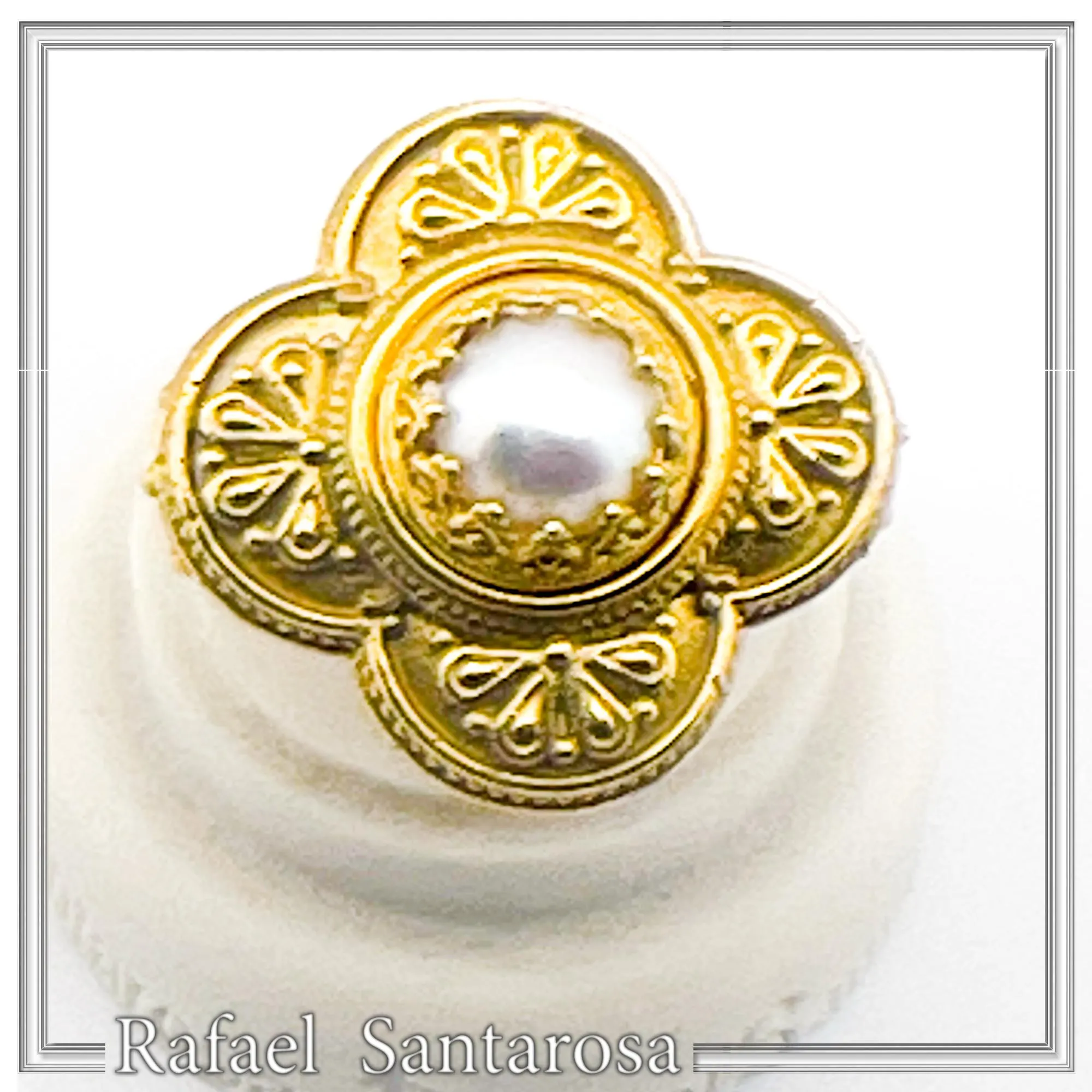 Byzantine Cross Ring: Natural Pearl, Sterling Silver 18K Gold-Filled Filigree — additional product image 5 from Rafael Santarosa Fine Jewelry