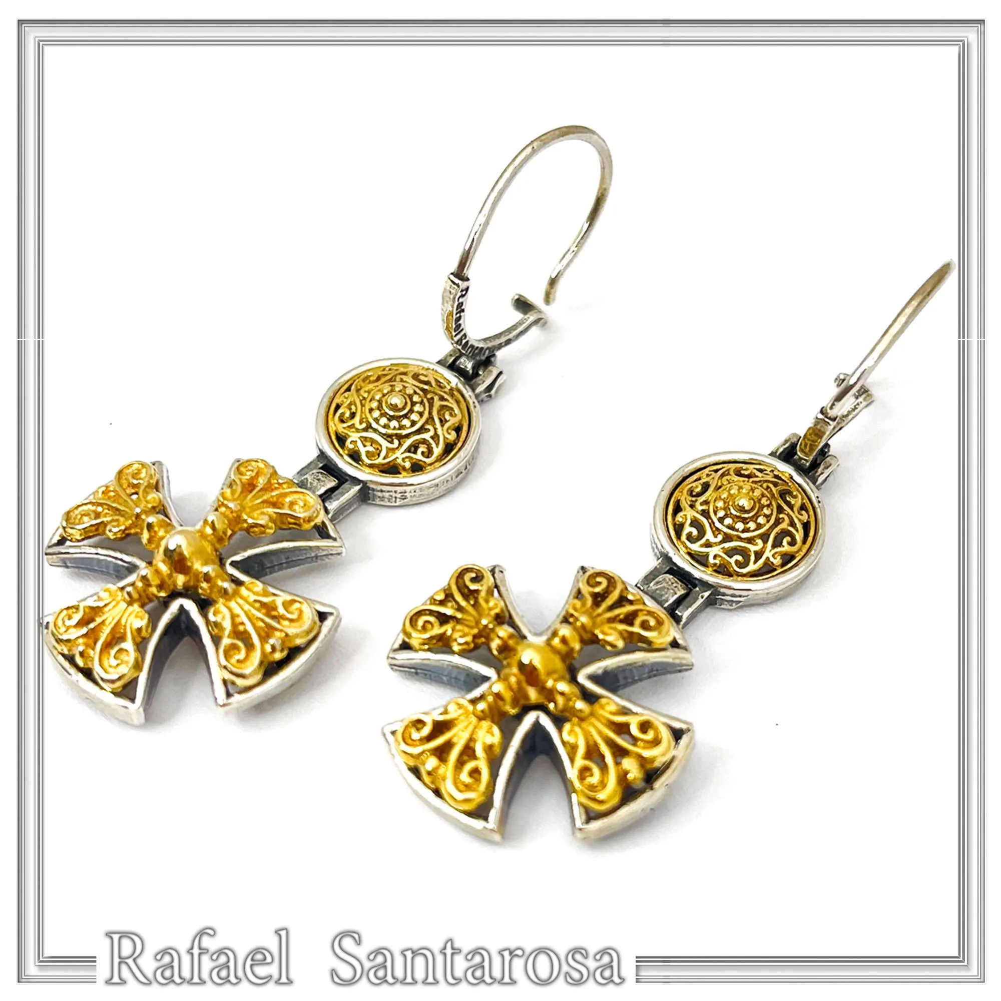 Byzantine religious statement handmade cross earrings, sterling silver 18K gold filled — additional product image 10 from Rafael Santarosa Fine Jewelry