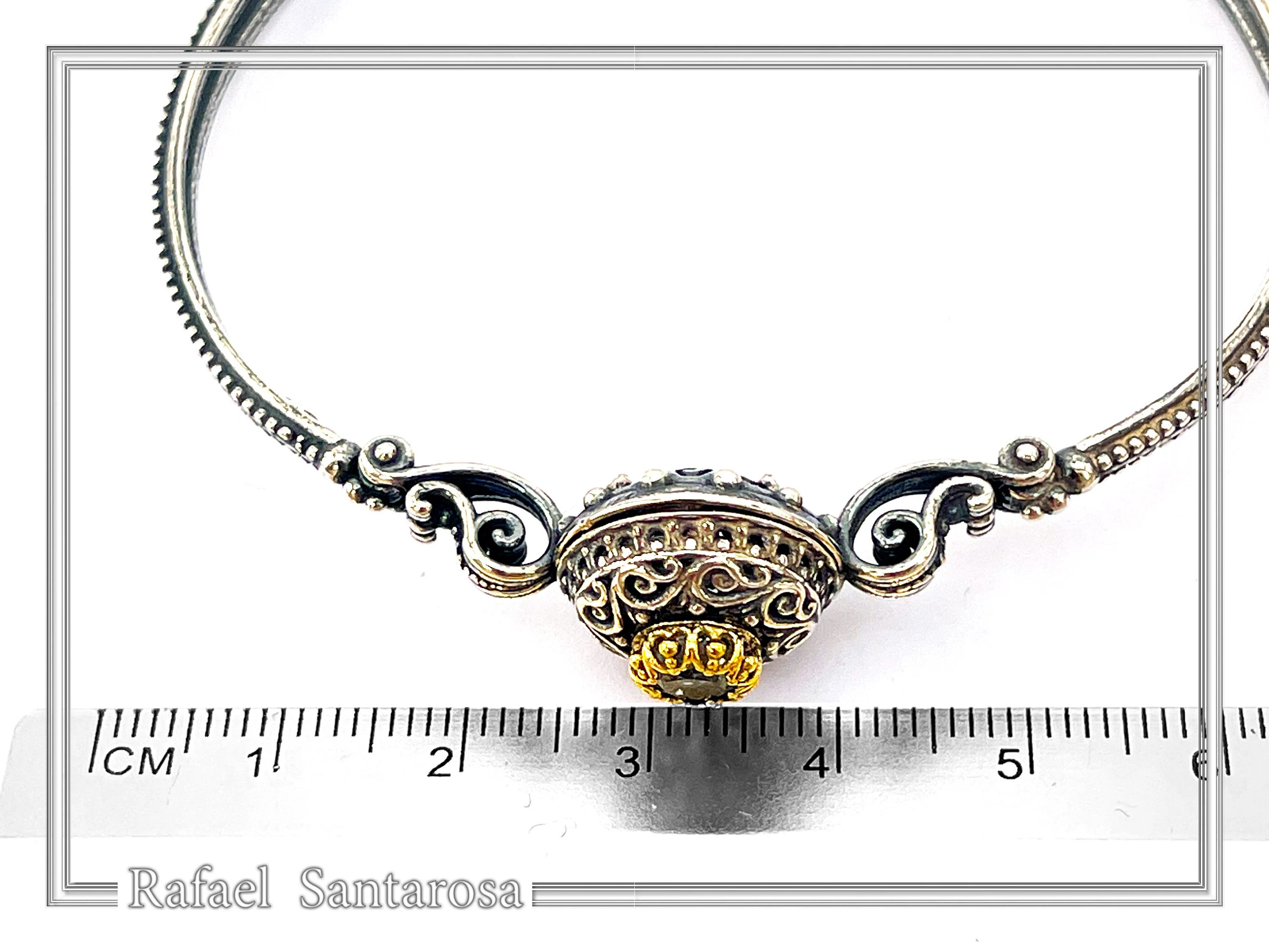 Natural Sky-Blue Topaz Byzantine Bracelet: Oxidised Sterling Silver with 18K Gold Filled Filigree Bezel — additional product image 9 from Rafael Santarosa Fine Jewelry