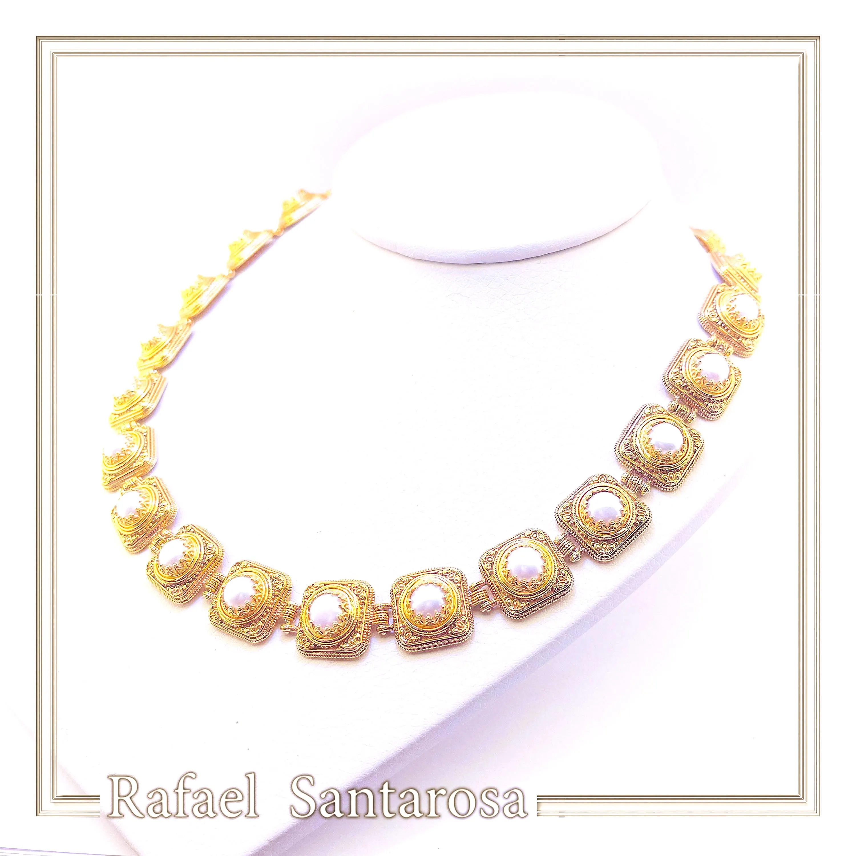 Filigree Genuine Pearl Beaded Necklace for Ladies: 18K Gold-Filled Sterling Silver Ancient Greek Style — additional product image 9 from Rafael Santarosa Fine Jewelry