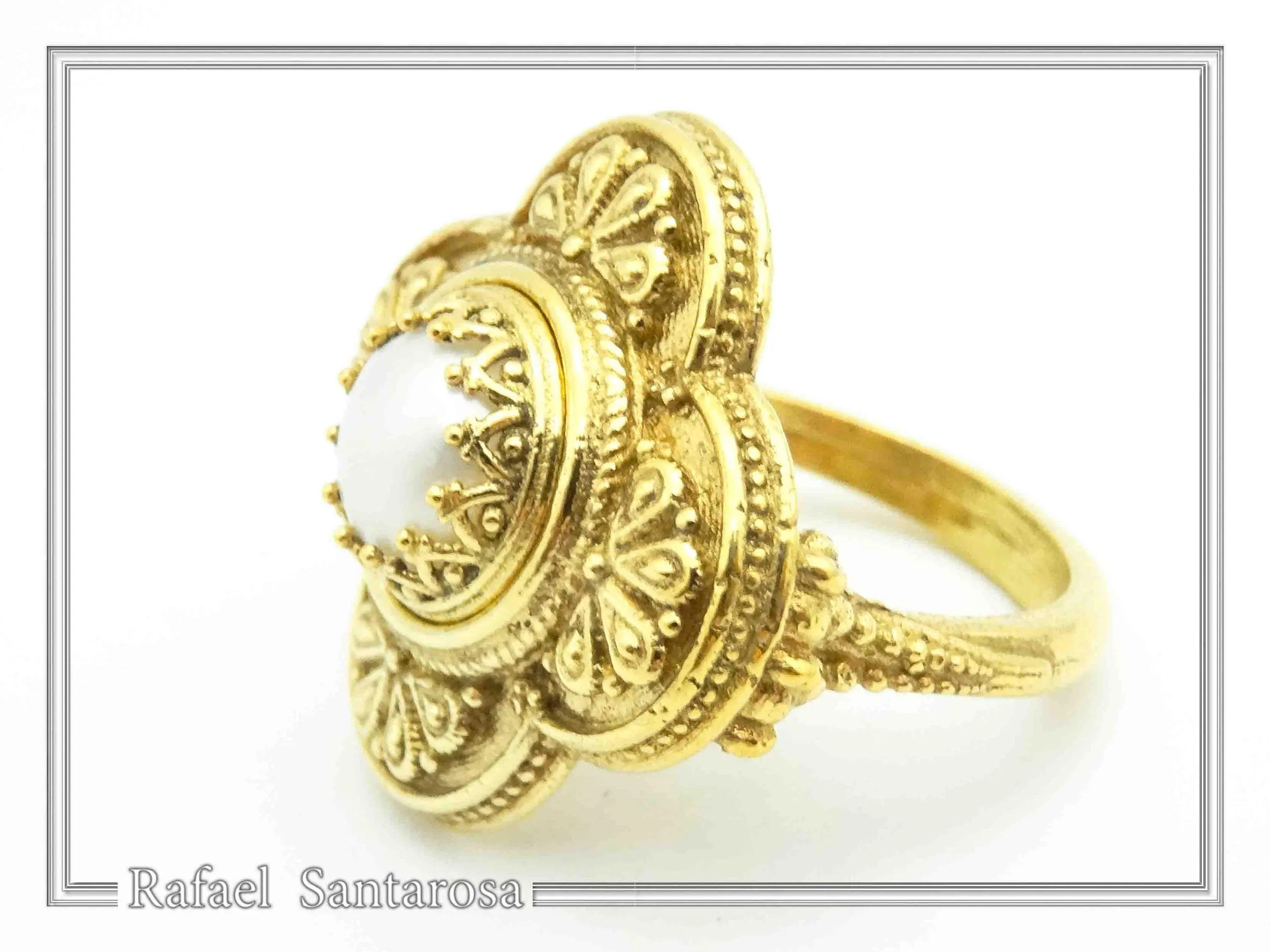 Byzantine Cross Ring: Natural Pearl, Sterling Silver 18K Gold-Filled Filigree — additional product image 8 from Rafael Santarosa Fine Jewelry