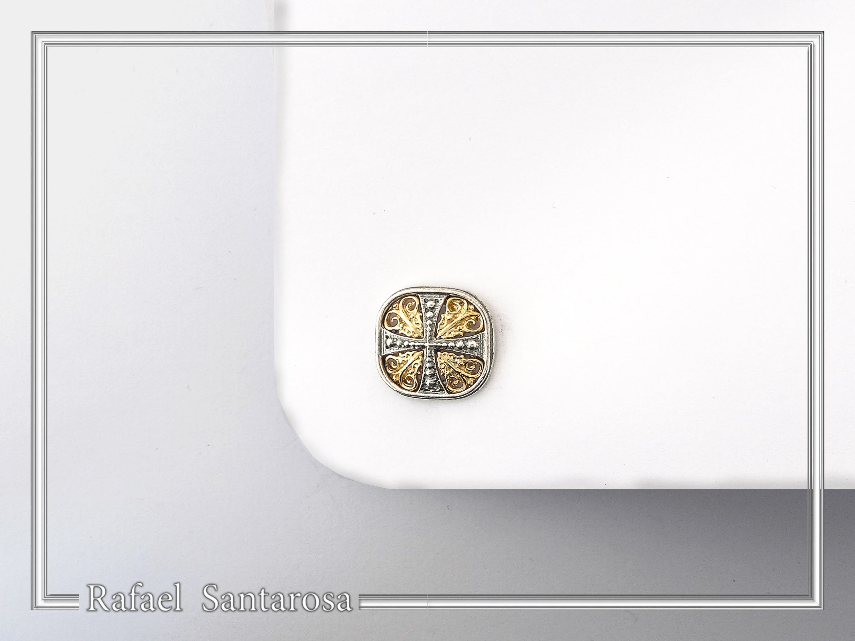 Byzantine style Cross Shaped Cufflinks for him: Oxidized and 18K Gold Filled Sterling Silver — additional product image 5 from Rafael Santarosa Fine Jewelry