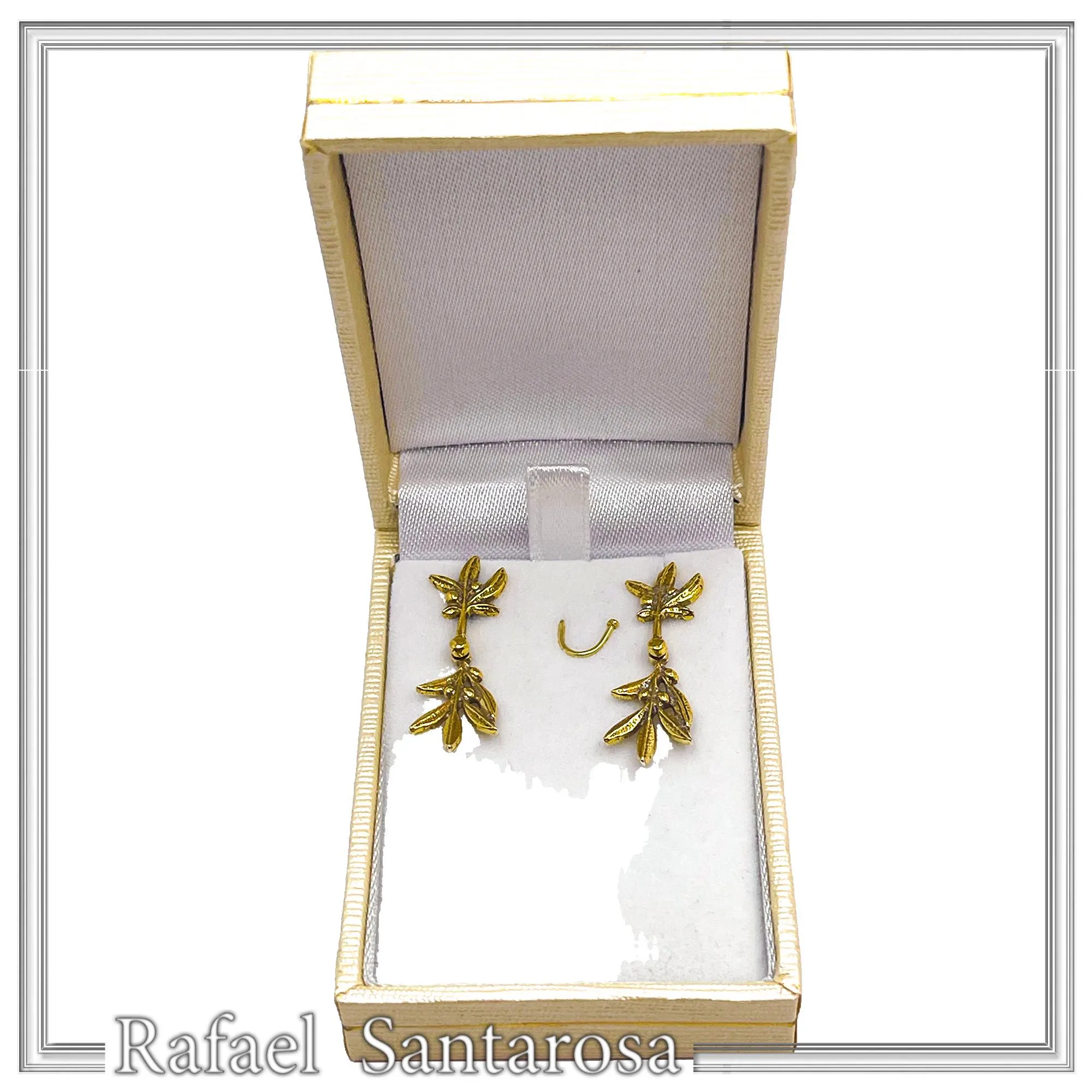 18K Solid Gold Olive Branch Dangle Earrings: Greek Nature Floral Jewelry Peace Symbol — additional product image 4 from Rafael Santarosa Fine Jewelry