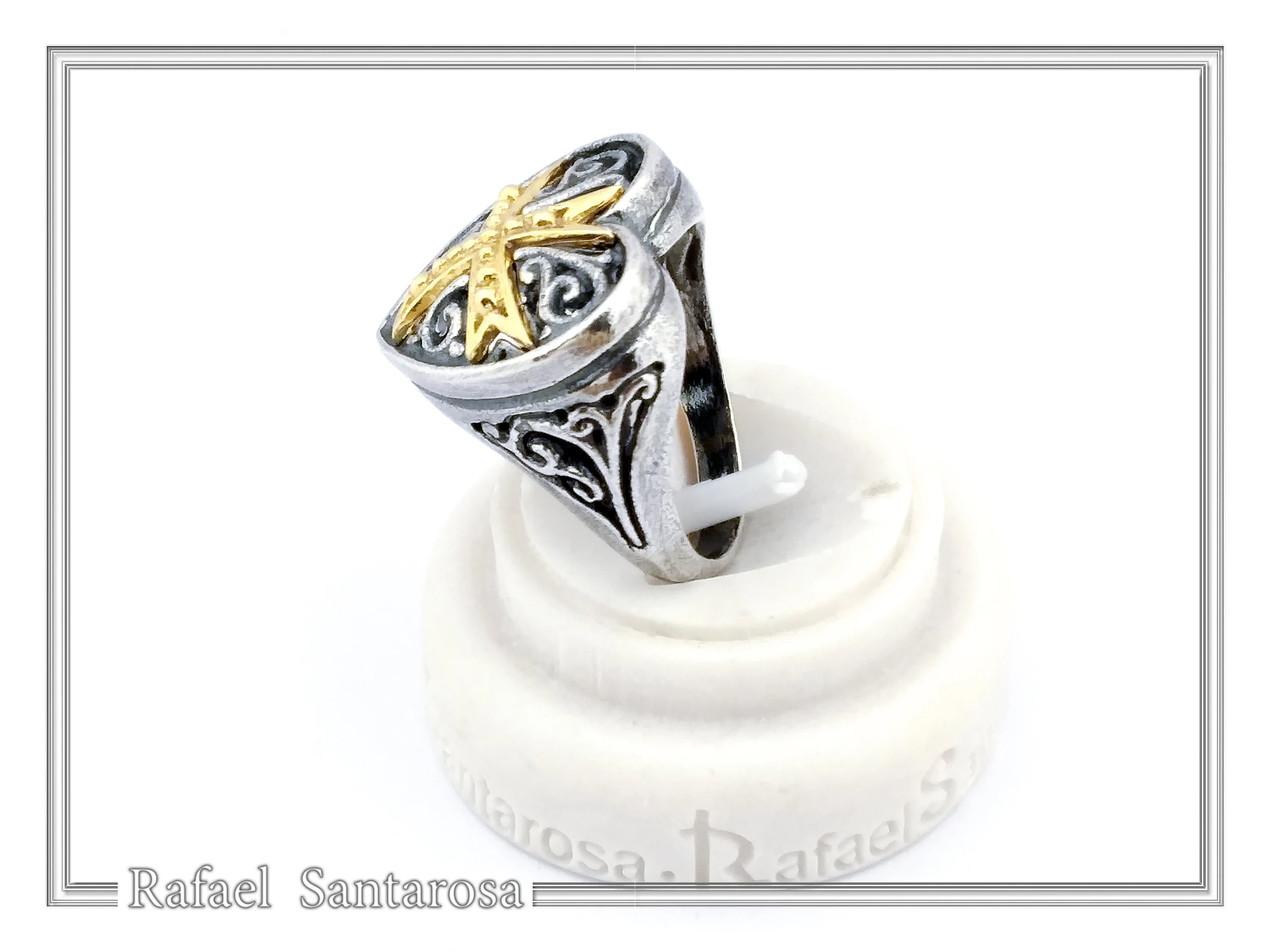 Holy Heart Knight Ring: Medieval Maltese Cross 18K Gold Filled on Oxidized Sterling Silver — additional product image 7 from Rafael Santarosa Fine Jewelry
