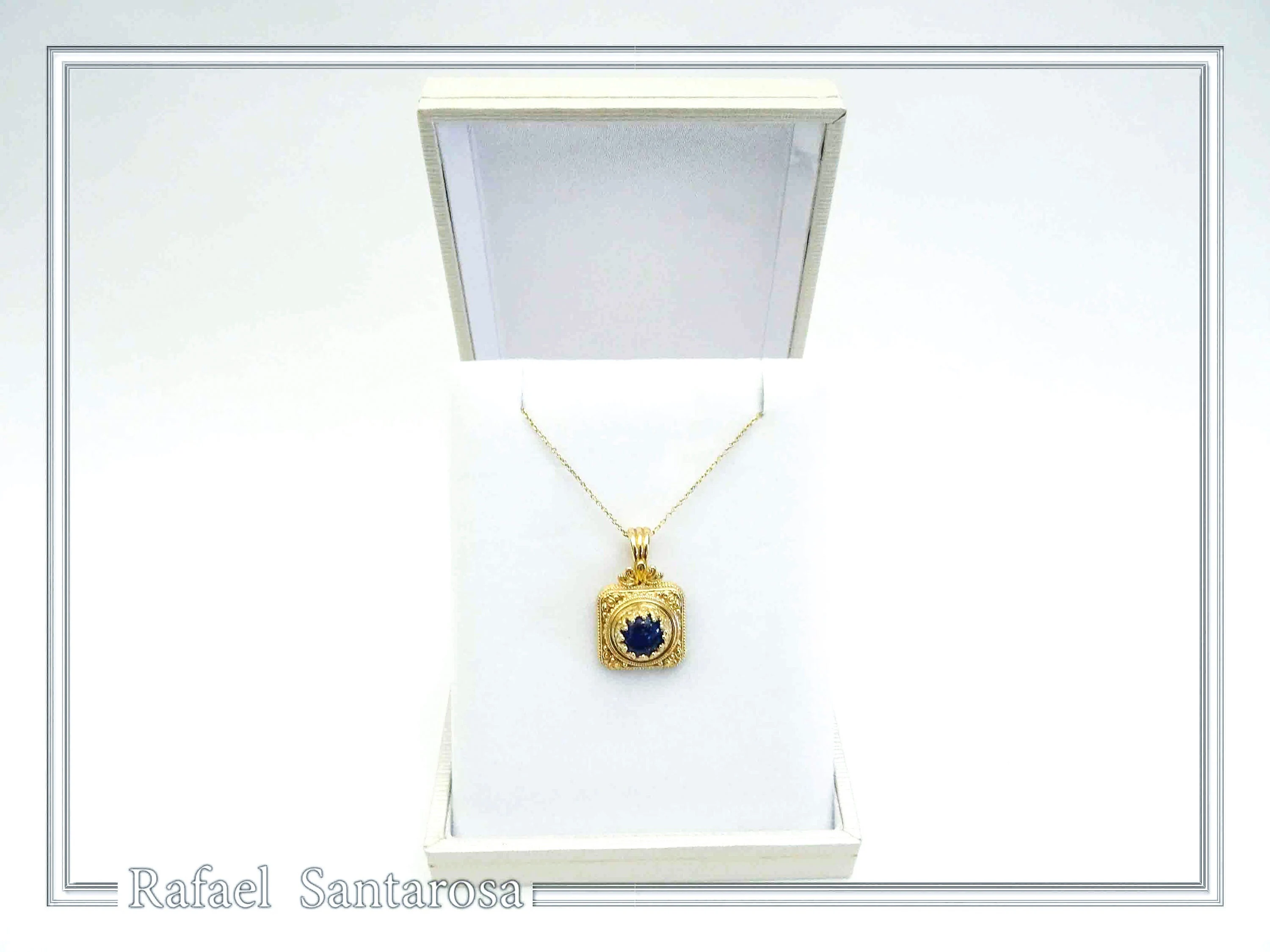 Solid Gold 18k Natural Lapis Lazuli Pendant: Byzantine Style Filigree and Granulation Handmade Jewelry — additional product image 9 from Rafael Santarosa Fine Jewelry