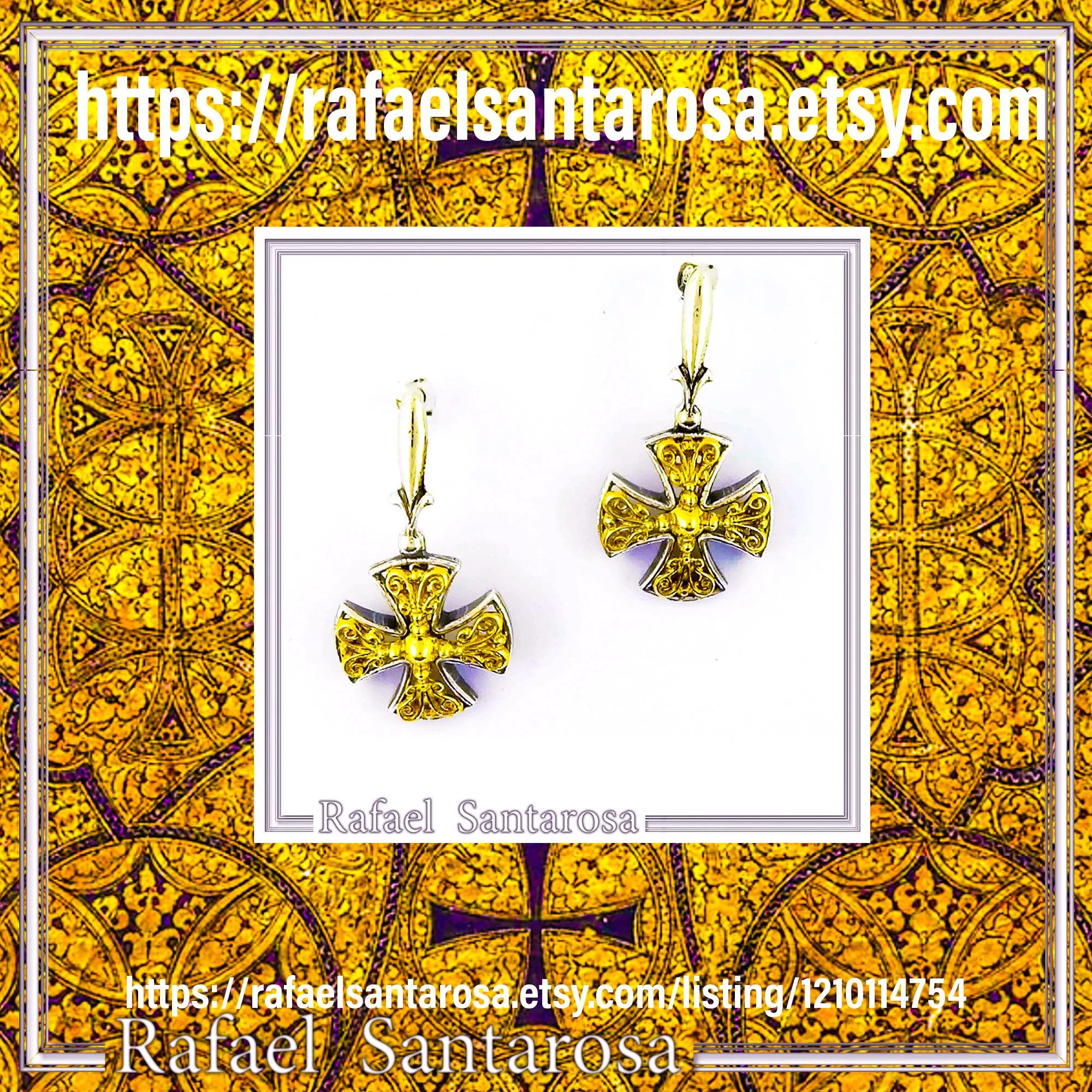 Byzantine Filigree Cross Dangle Drop Earrings: Sterling Silver, 18K Gold-Filled — additional product image 10 from Rafael Santarosa Fine Jewelry